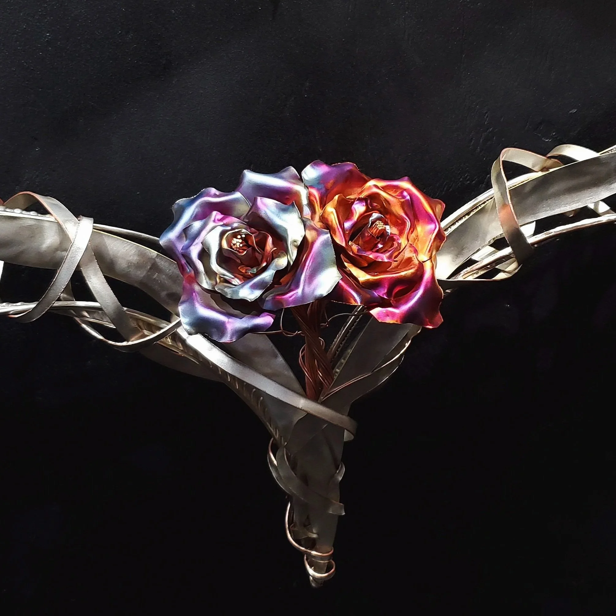 silver-plate-woven-heart-copper-roses-custom-finish-close