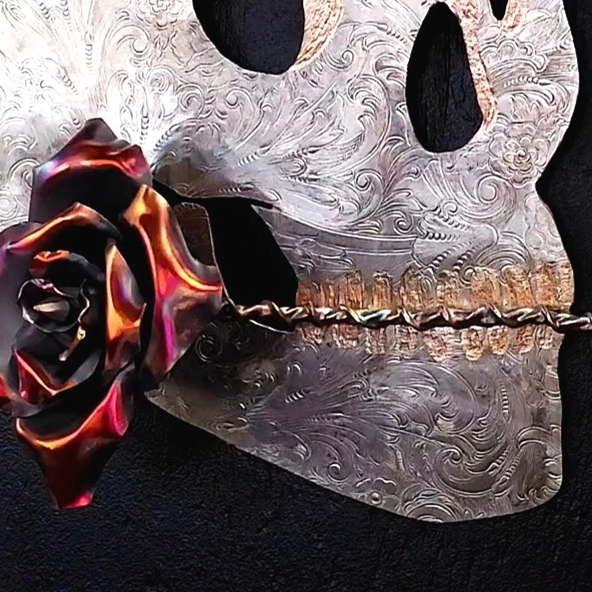 silver-sugar-skull-profile-with-copper-rose-teeth-close