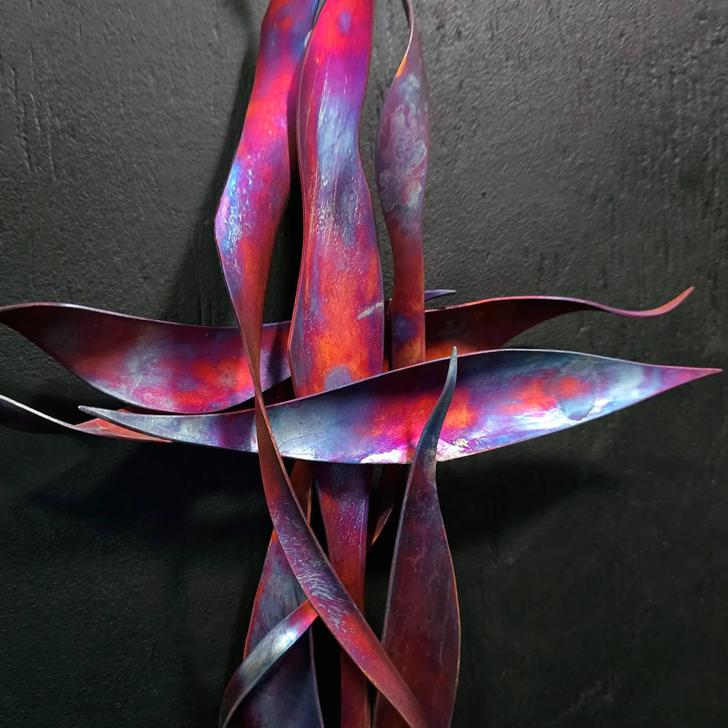 twisting-copper-cross-matte-flame-finish-close-center