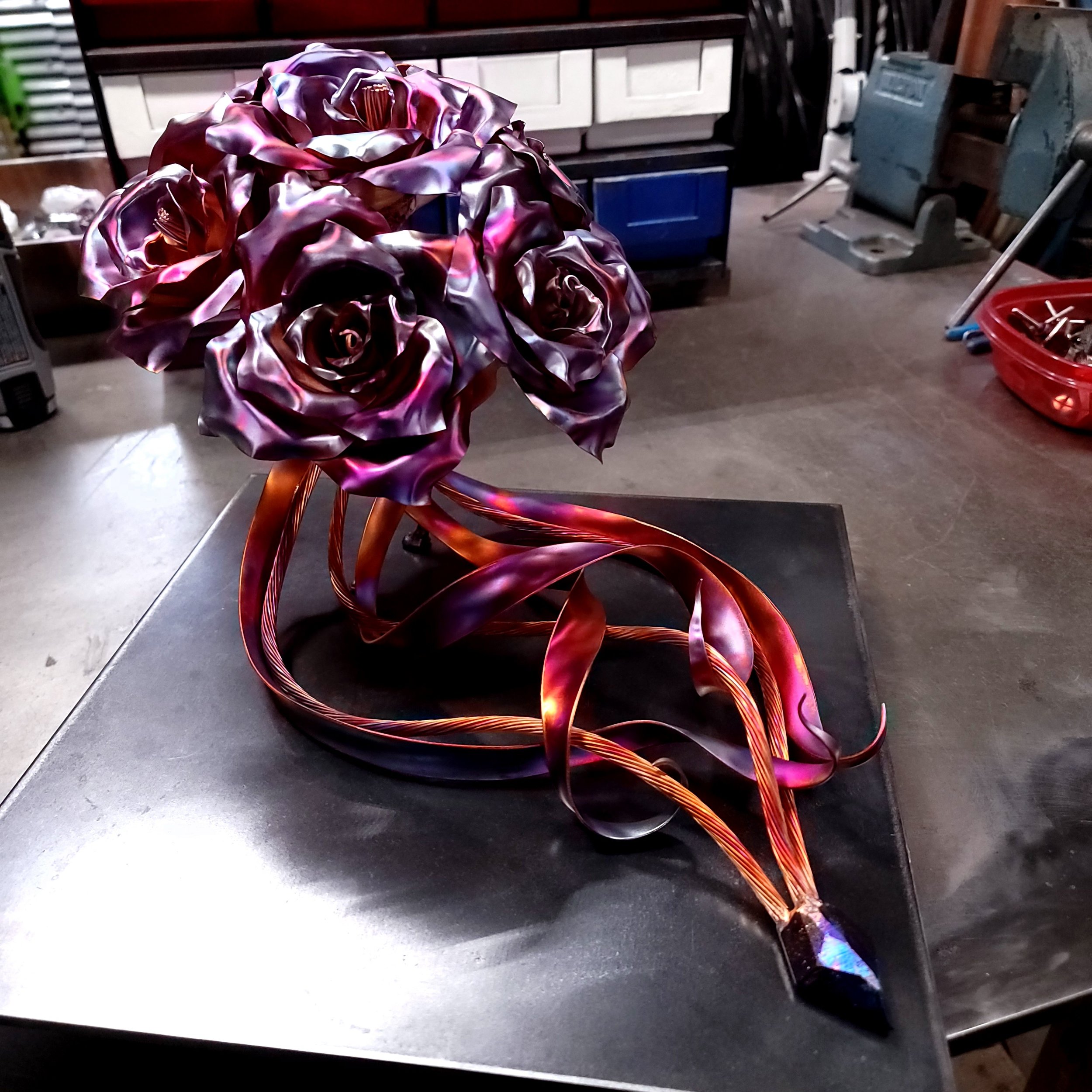 anniversary-copper-rose-bouquet-sculpture-blue-side