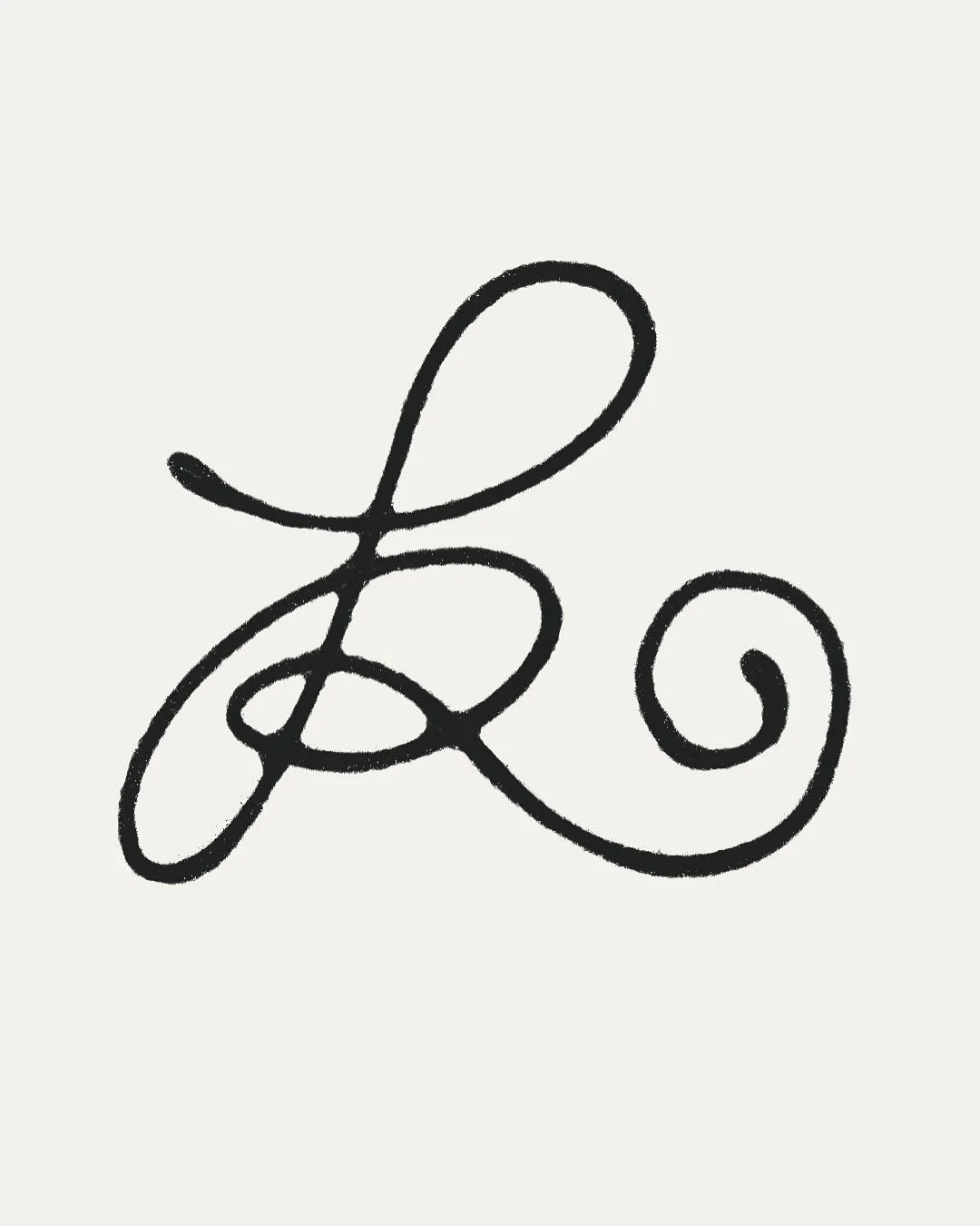 Black cursive letter K drawn with a continuous line on a light background.