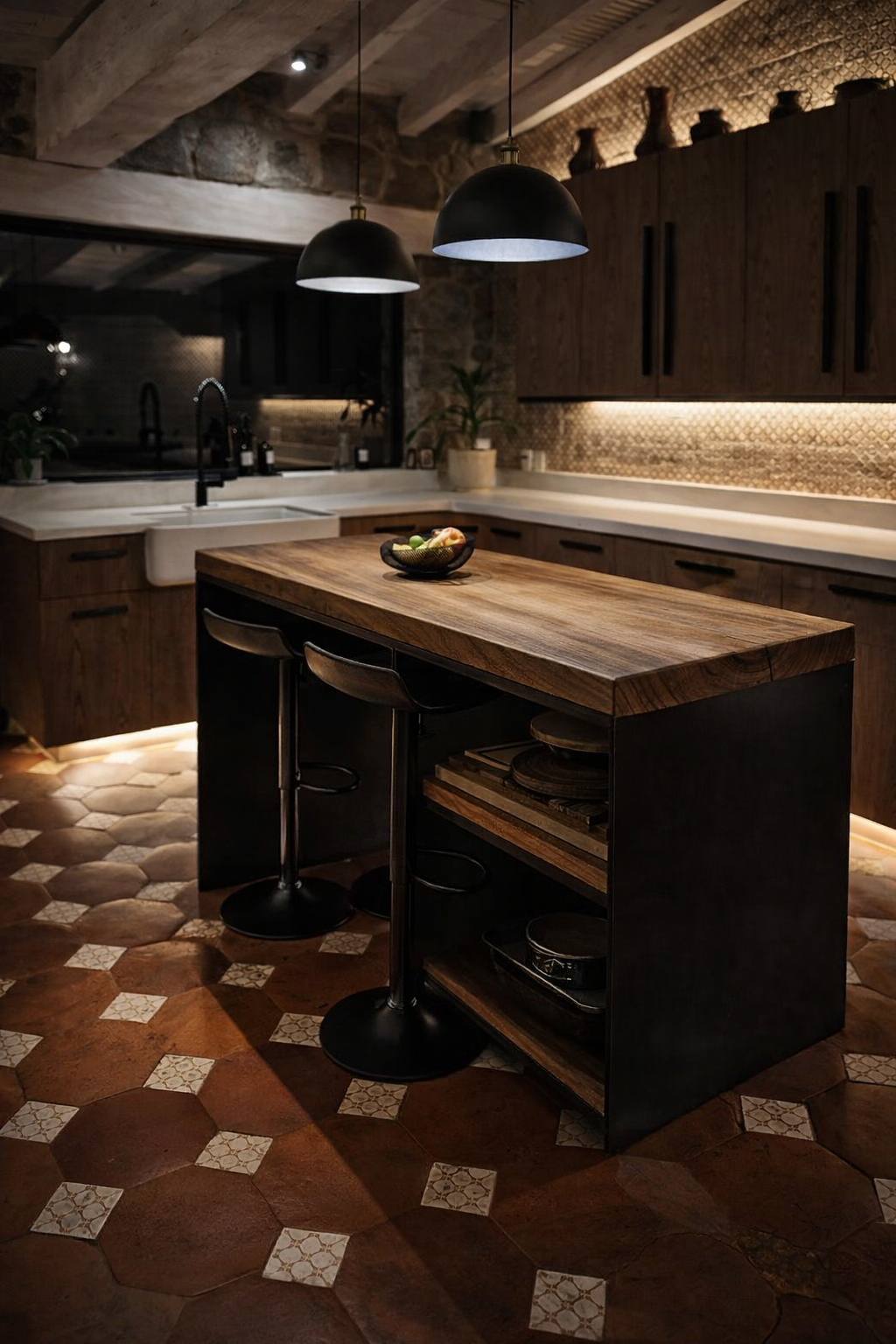 Cocina rústica moderna con isla de madera.png
