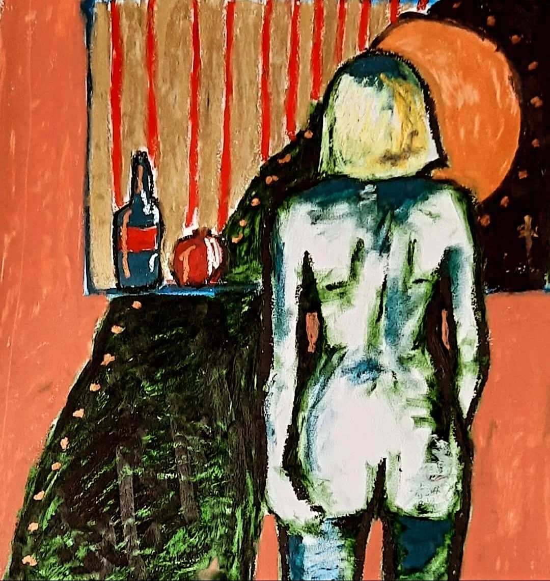 She Watches (oil pastel on paper 2021)