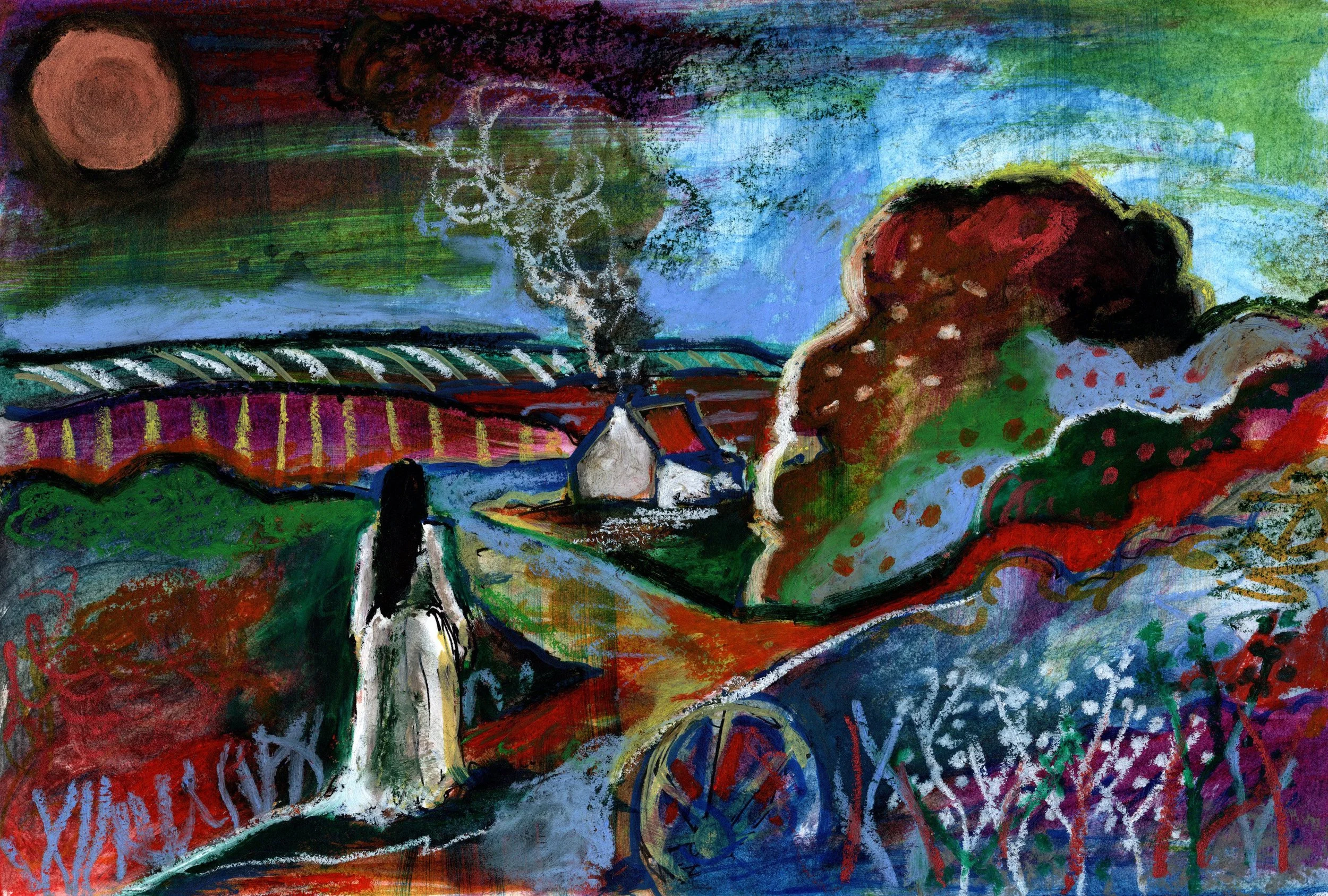 Tess on the Hills (mixed media on paper 2025)