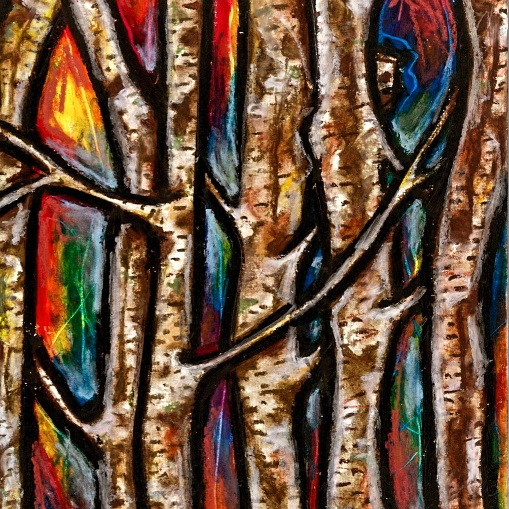 Birch Tree Forest in Colour (Oil pastel on paper 2024)