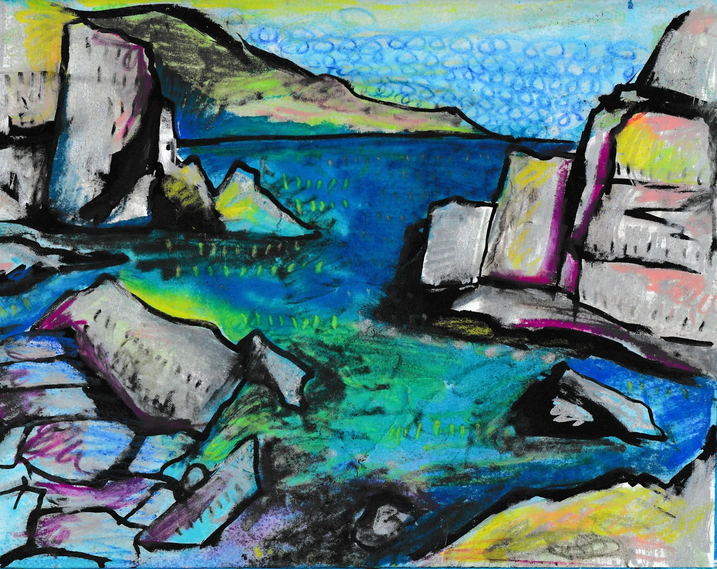 Lundy Island (mixed media on paper, 2025)