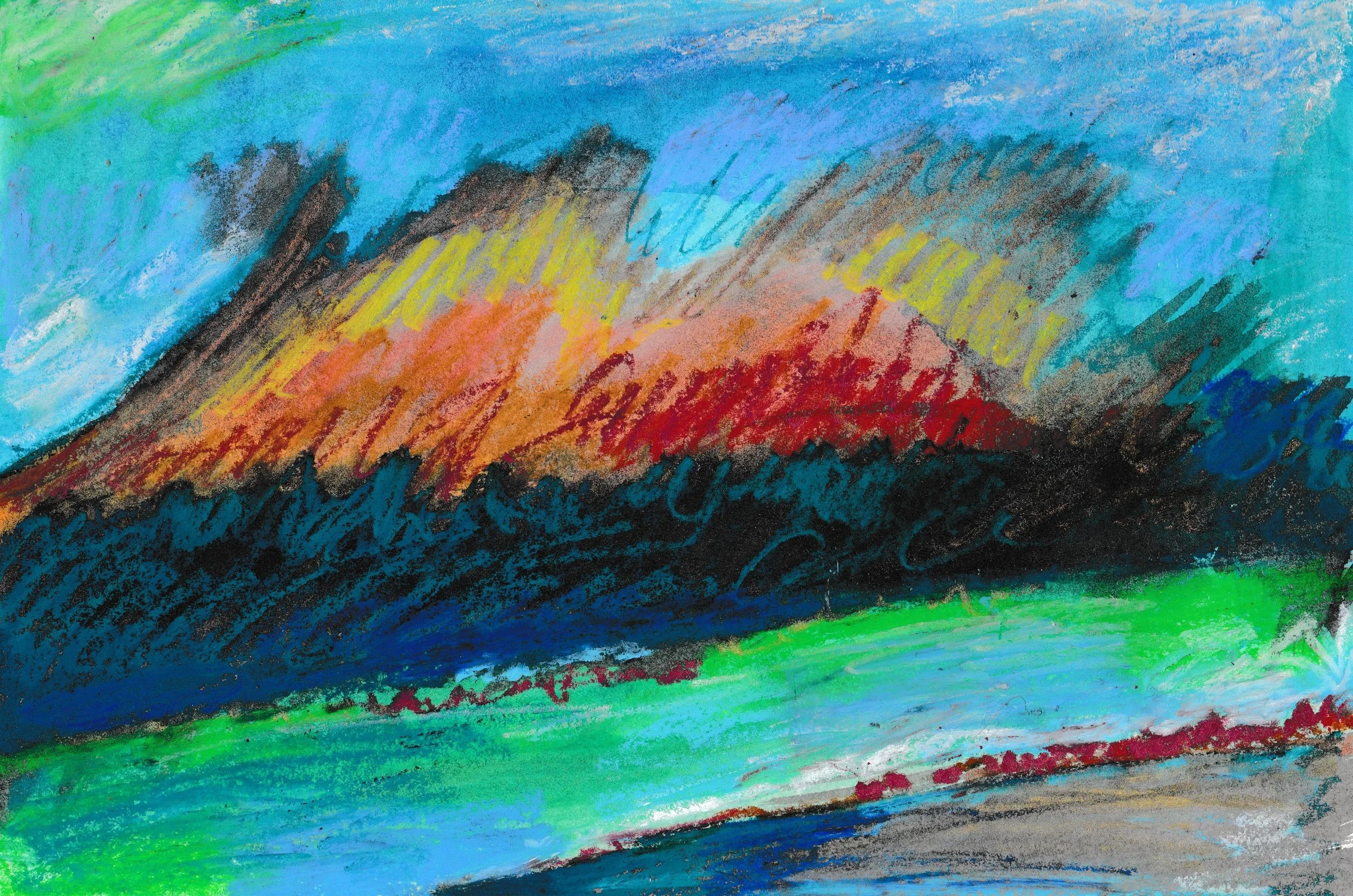 Forest Fire (soft and oil pastel on paper 2024)