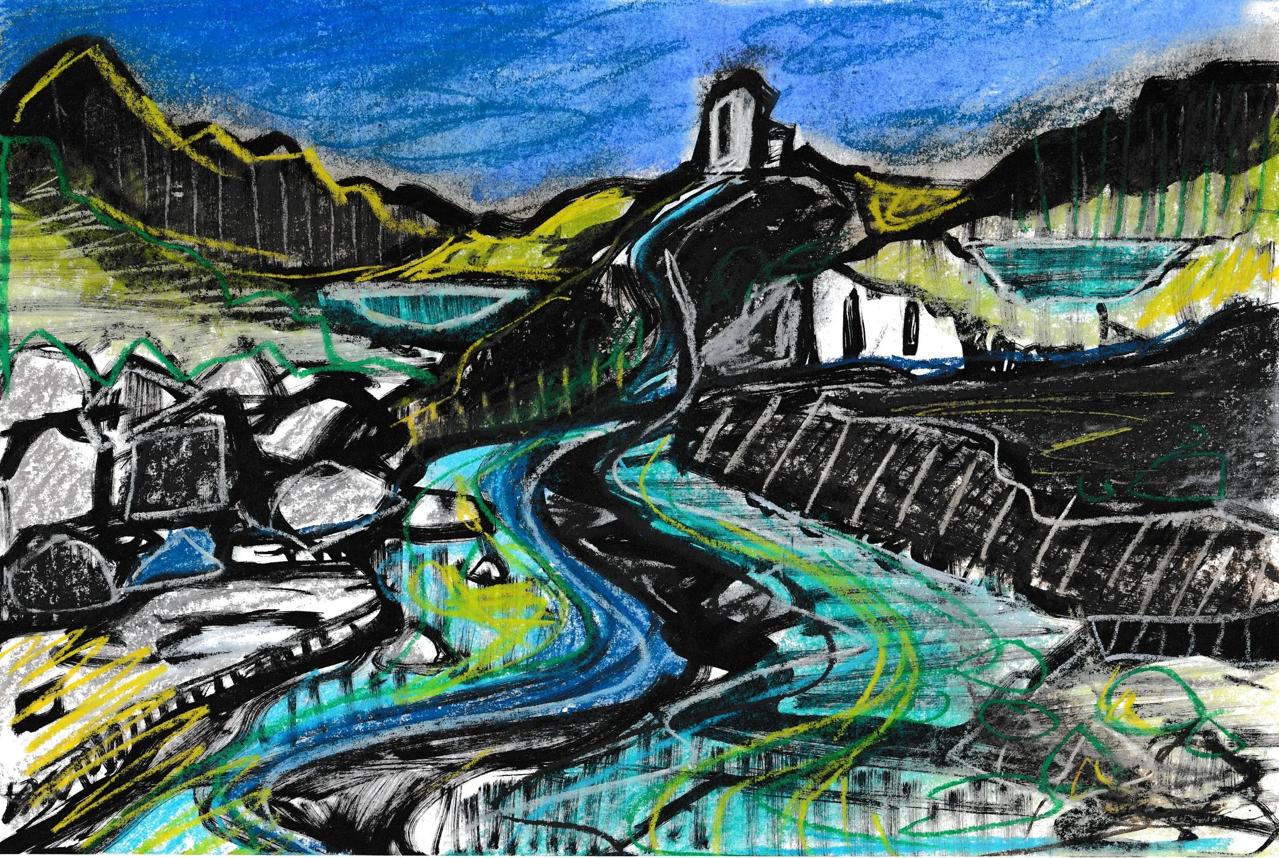 Brecon Beacons (soft pastel and ink on paper 2024)