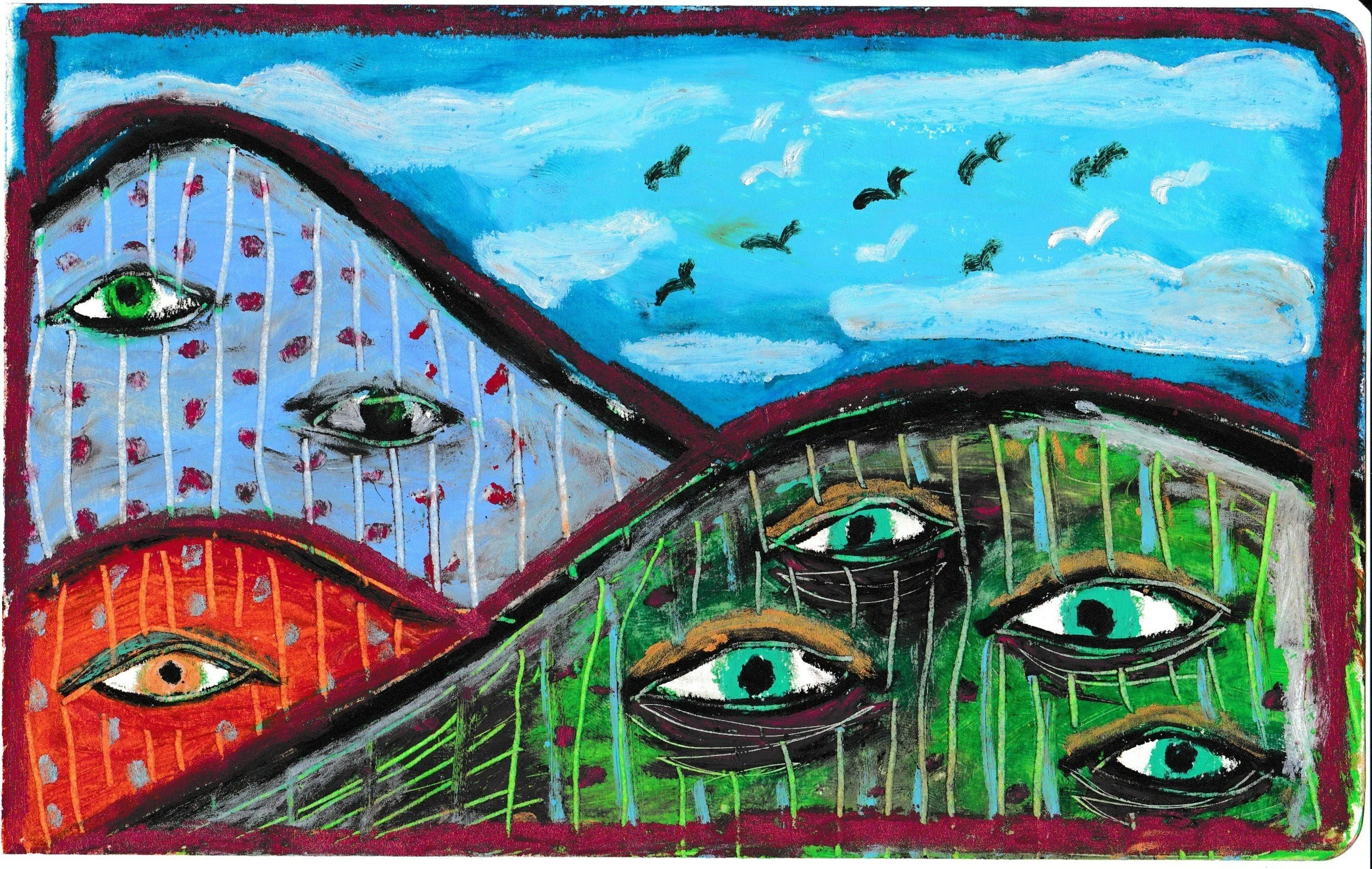 The Hills Have Eyes (oil pastel on paper 2024)
