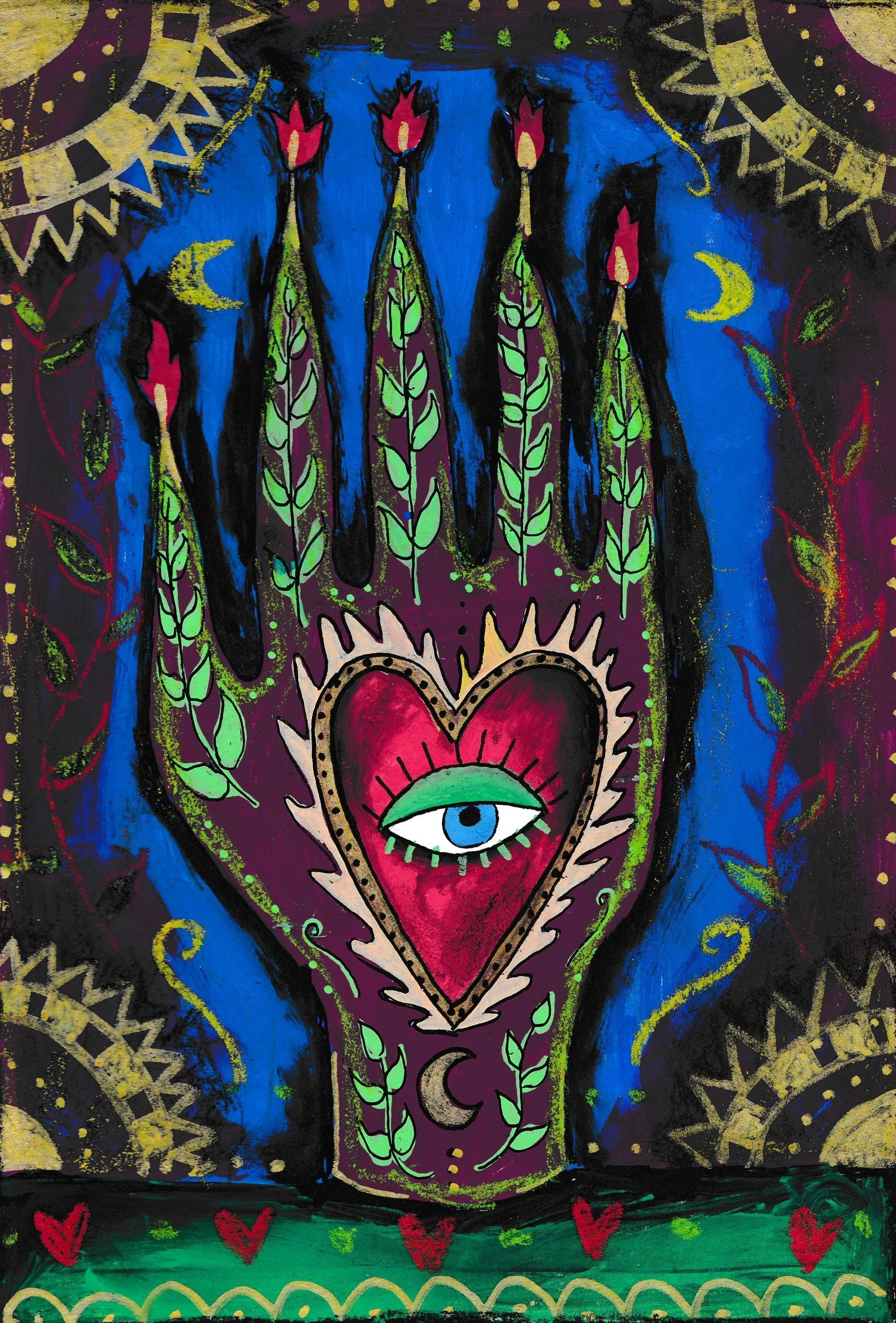 Tarot Hand (ink, oil pastel, wax crayon and charcoal on paper 2024)