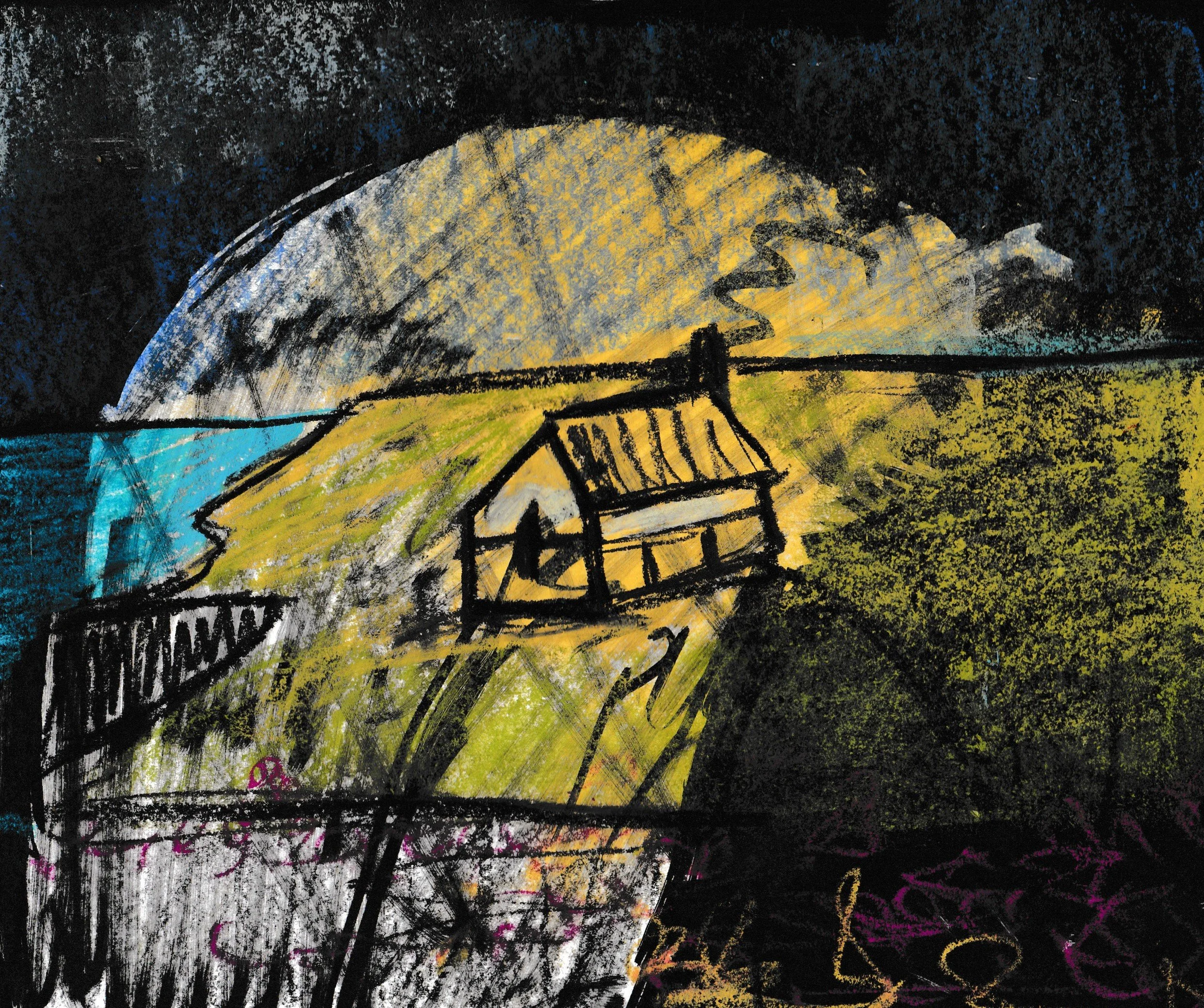 In a House by the Sea (mixed media on paper 2025)