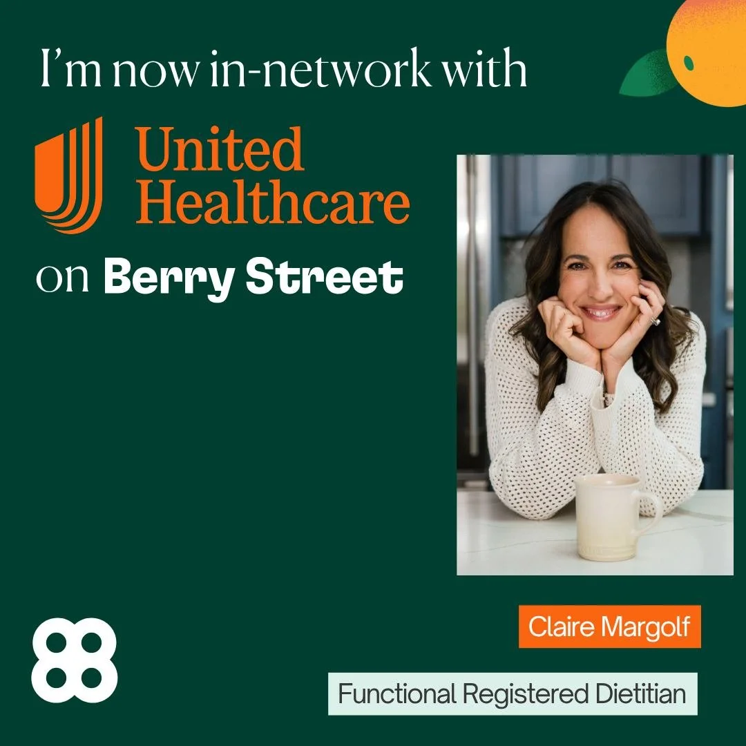 Happy to share I&rsquo;m now in-network with United Healthcare on Berry Street.

For most clients, that means functional nutrition visits at $0 to a small copay, no separate cash fee required.

If you&rsquo;ve been putting off support because of cost