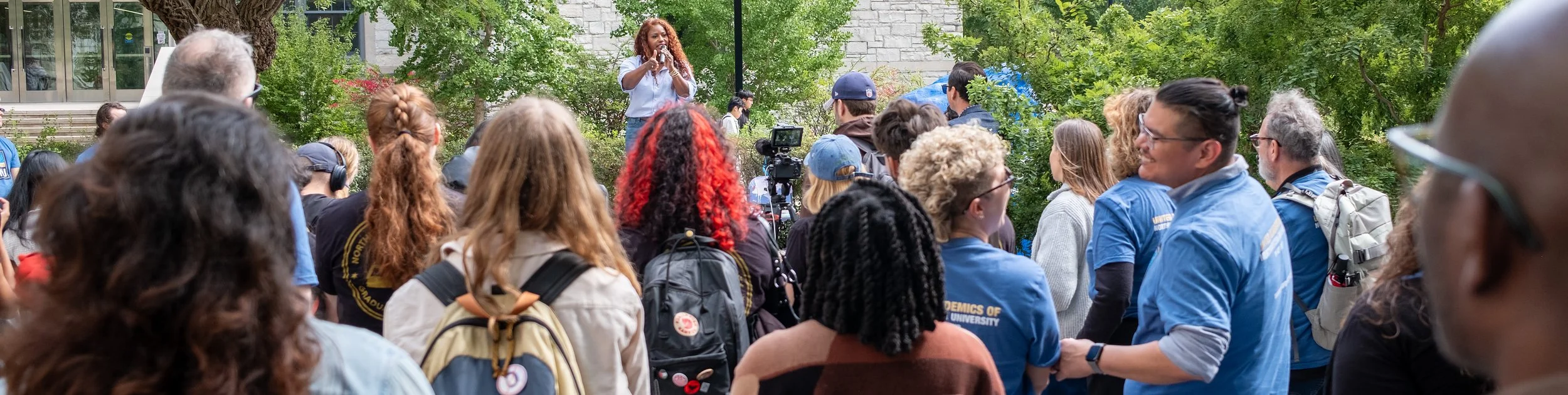 UANU members and supporters rallying at the Rock, being addressed by IFT and CTU leader Stacy Davis Gates