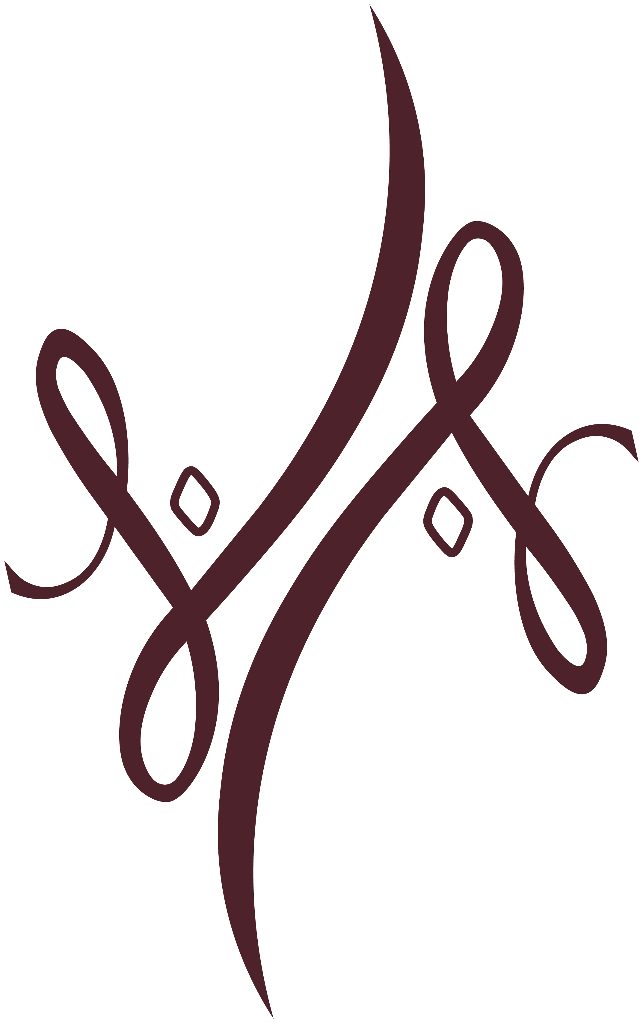 Decorative dark maroon swirl design on a black background.
