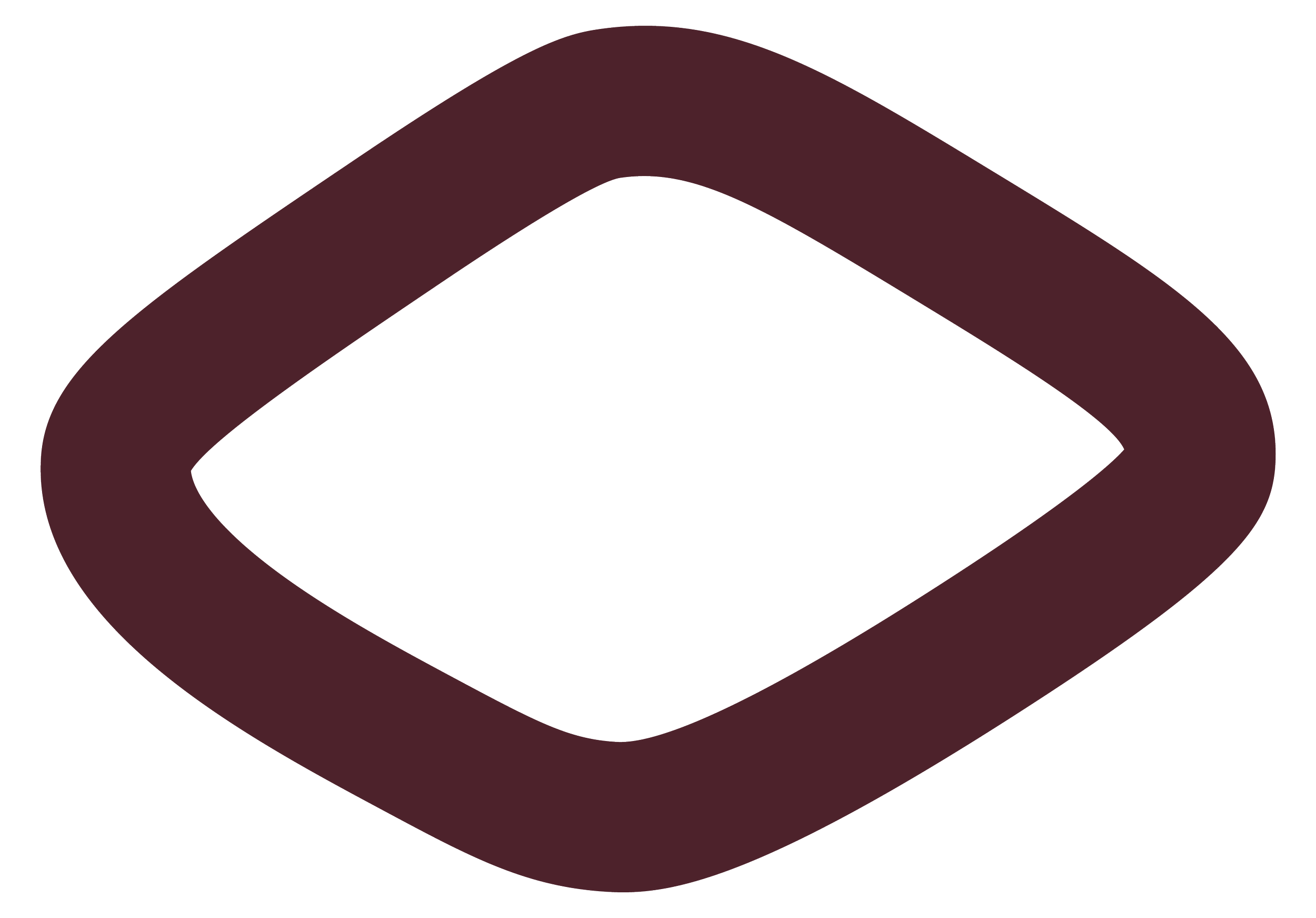 A stylized logo with a black background and a large, rounded, squared-off diamond shape in dark red or maroon color, with a smaller black diamond in the center.