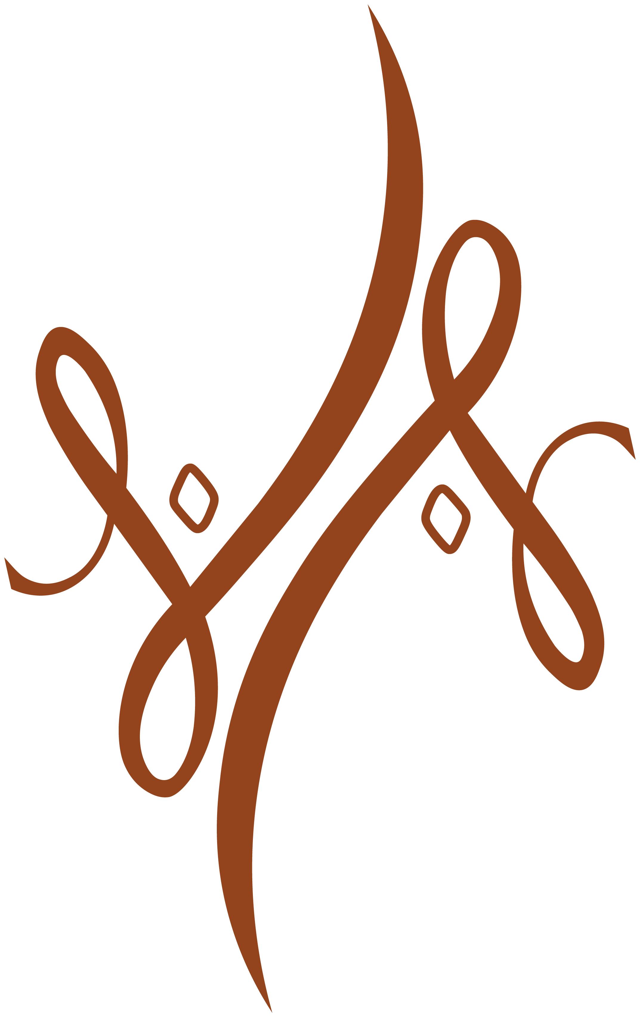 Decorative brown swirl and leaf design on black background