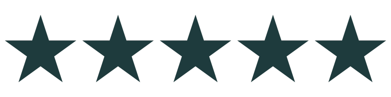 Six black stars with a dark teal outline arranged in a horizontal row.