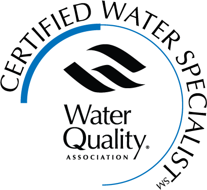 A circular gauge showing water quality level at the maximum, associated with the Water Quality Association.
