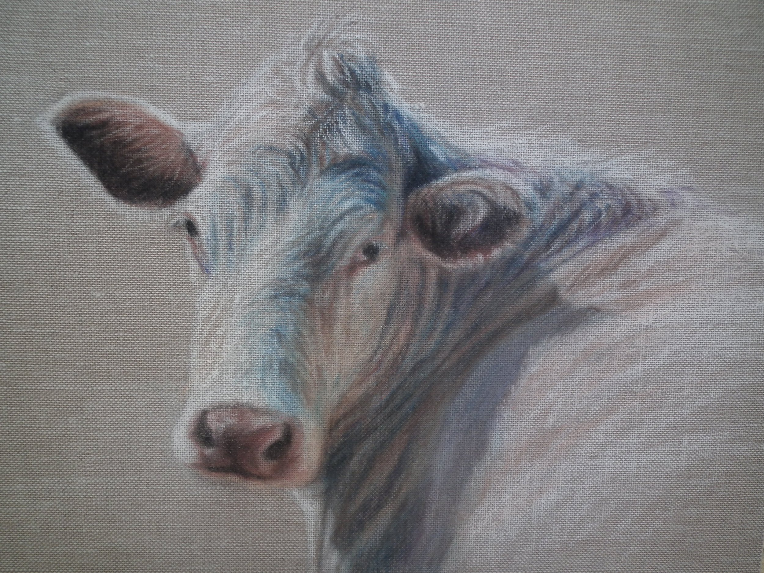 A painted portrait of a goat with textured fur and detailed facial features.
