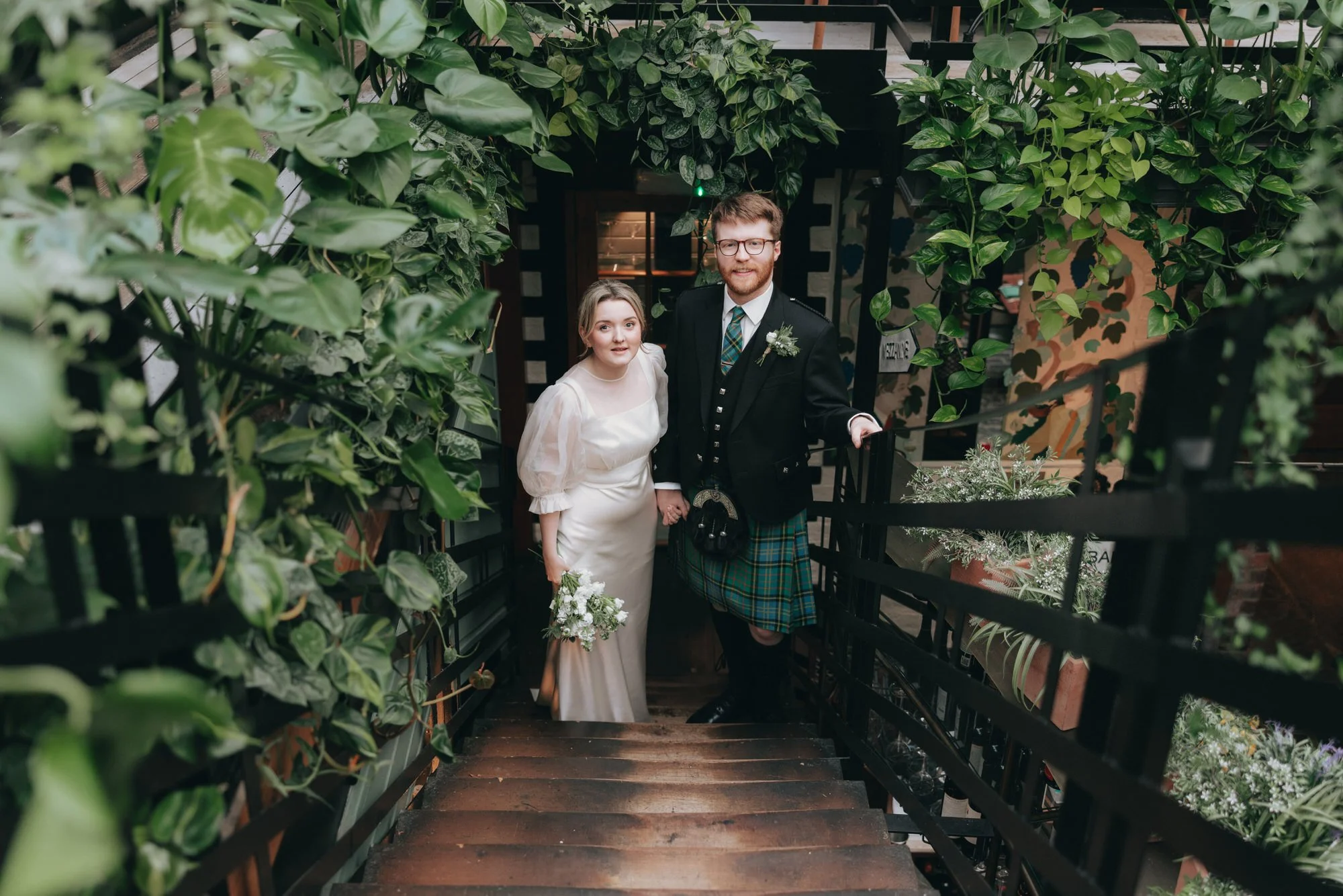 Erin and Matthew at the Ubiquitous Chip wedding reception in Glasgow