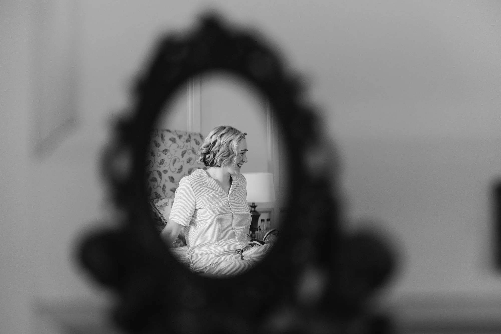 Bridal preparations in soft window light at Rowallan Castle