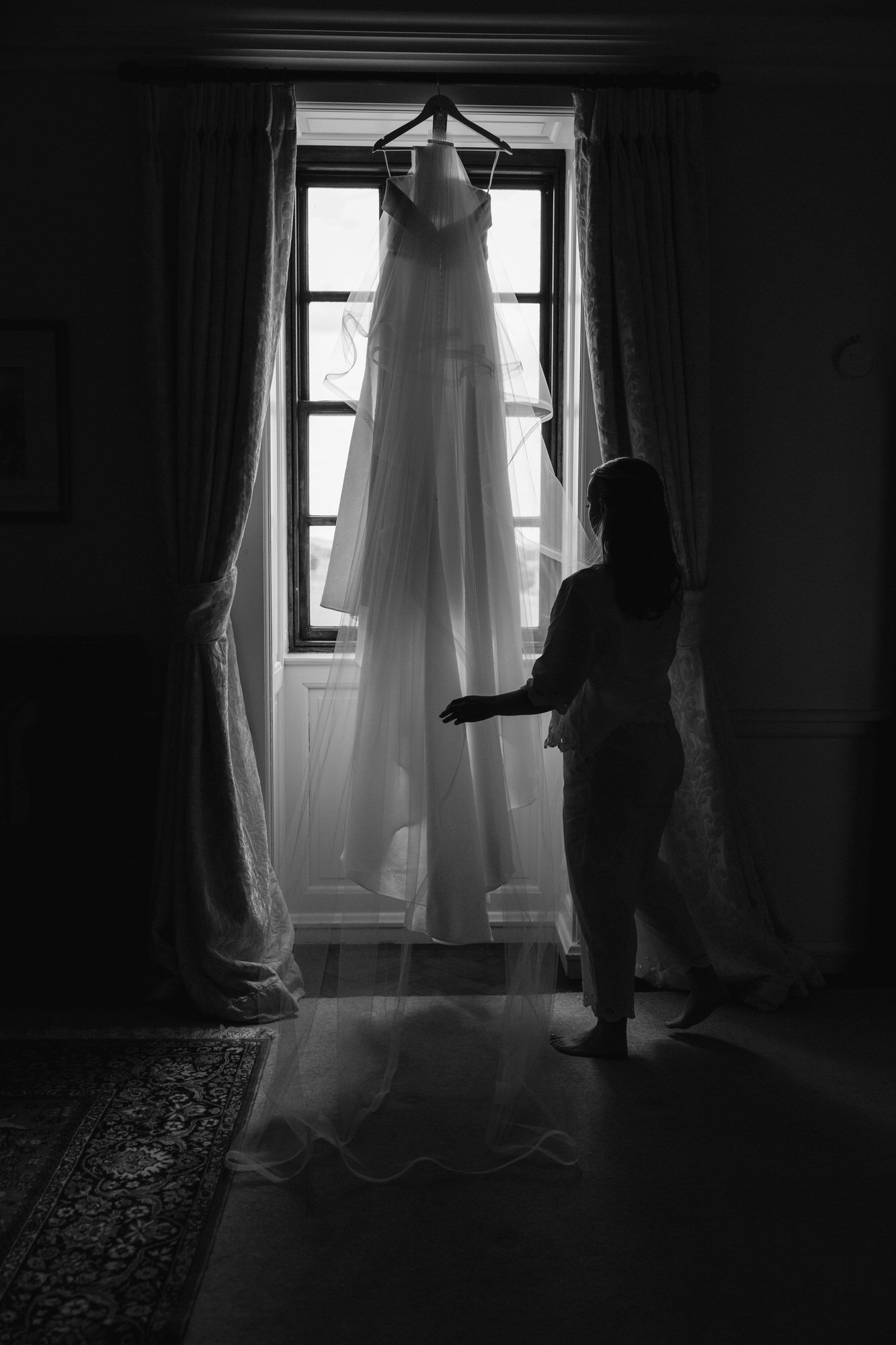 Quiet bridal preparation moment at Rowallan Castle