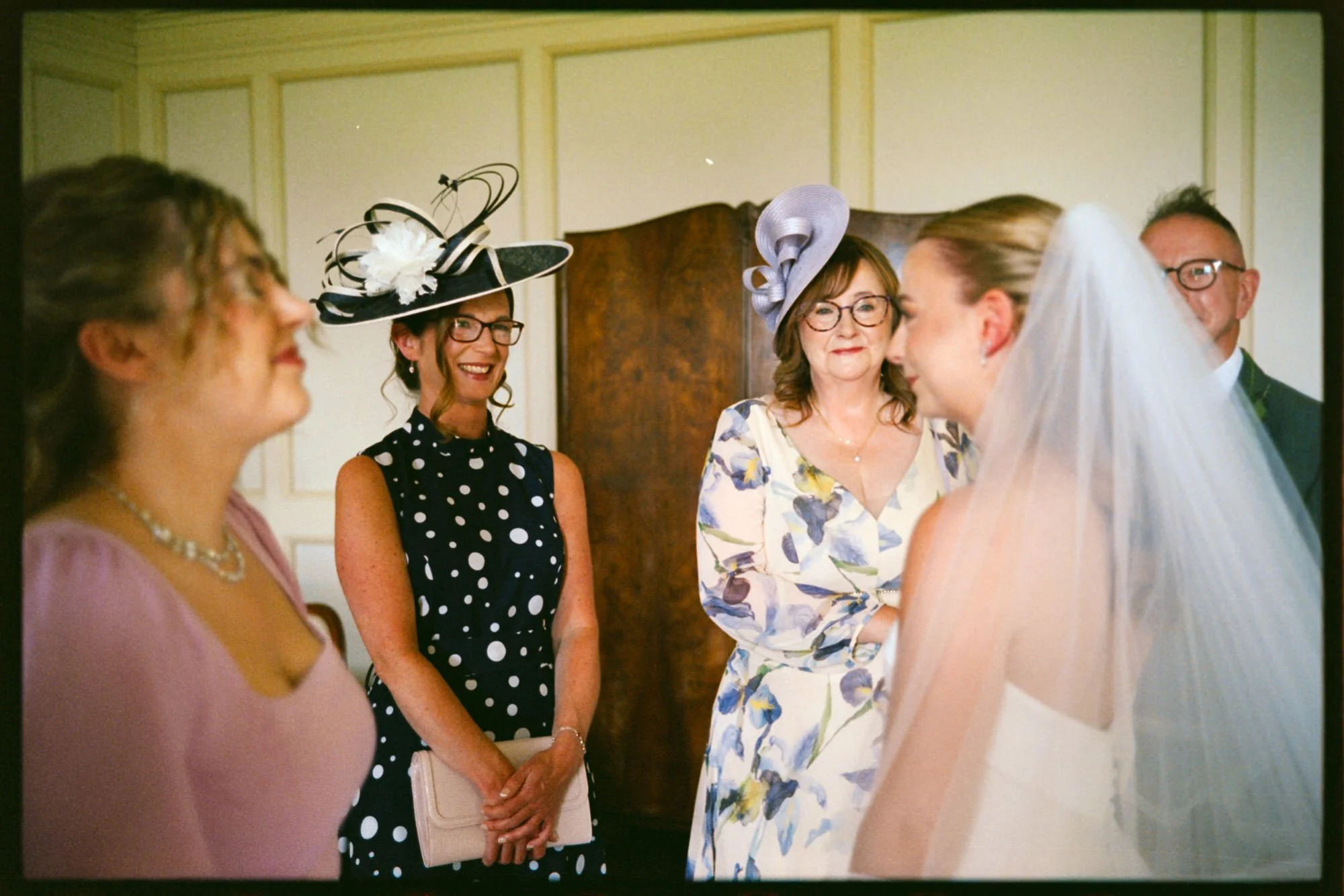 Wedding dress details photographed on analogue film