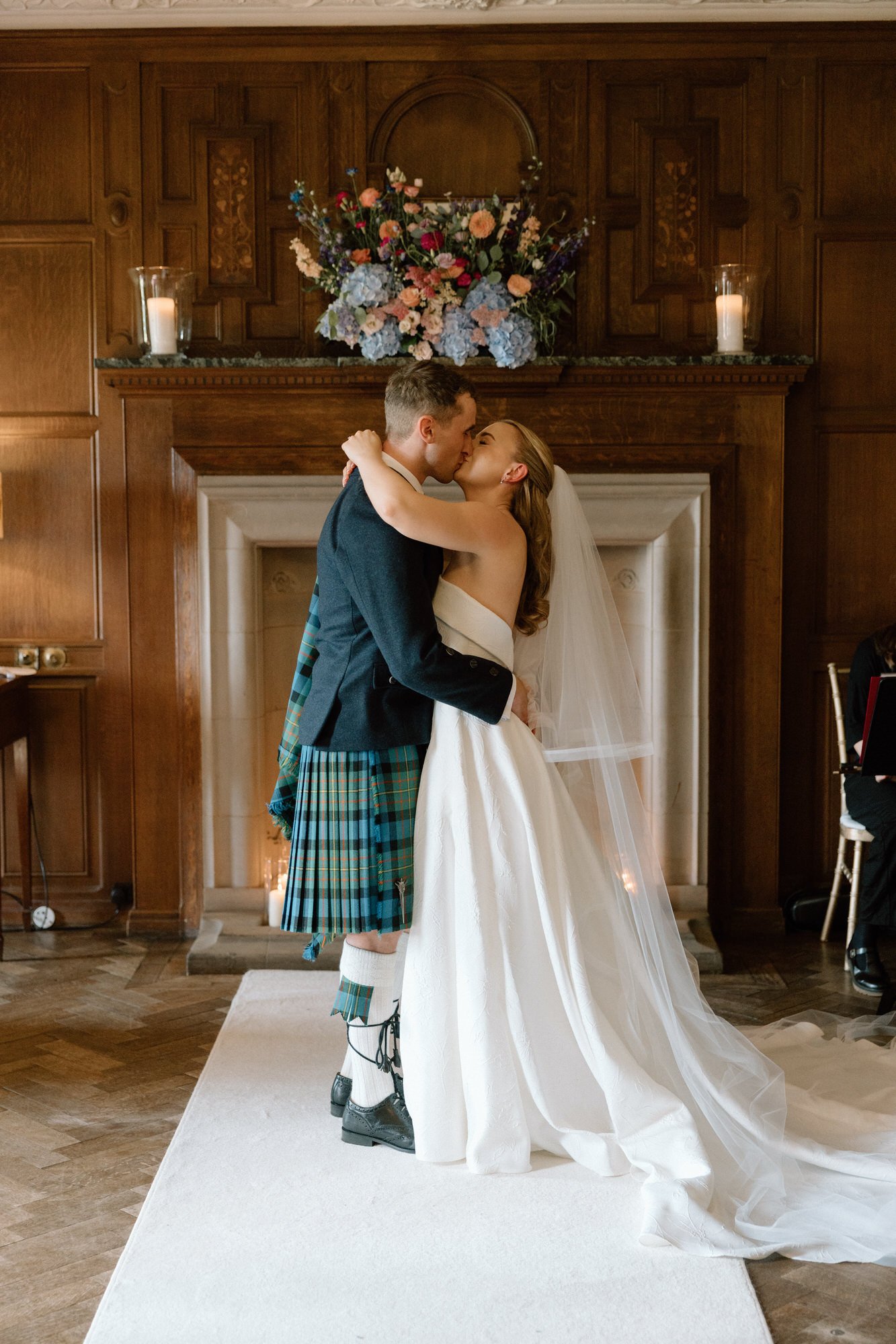 Wood-panelled ceremony room at Rowallan Castle