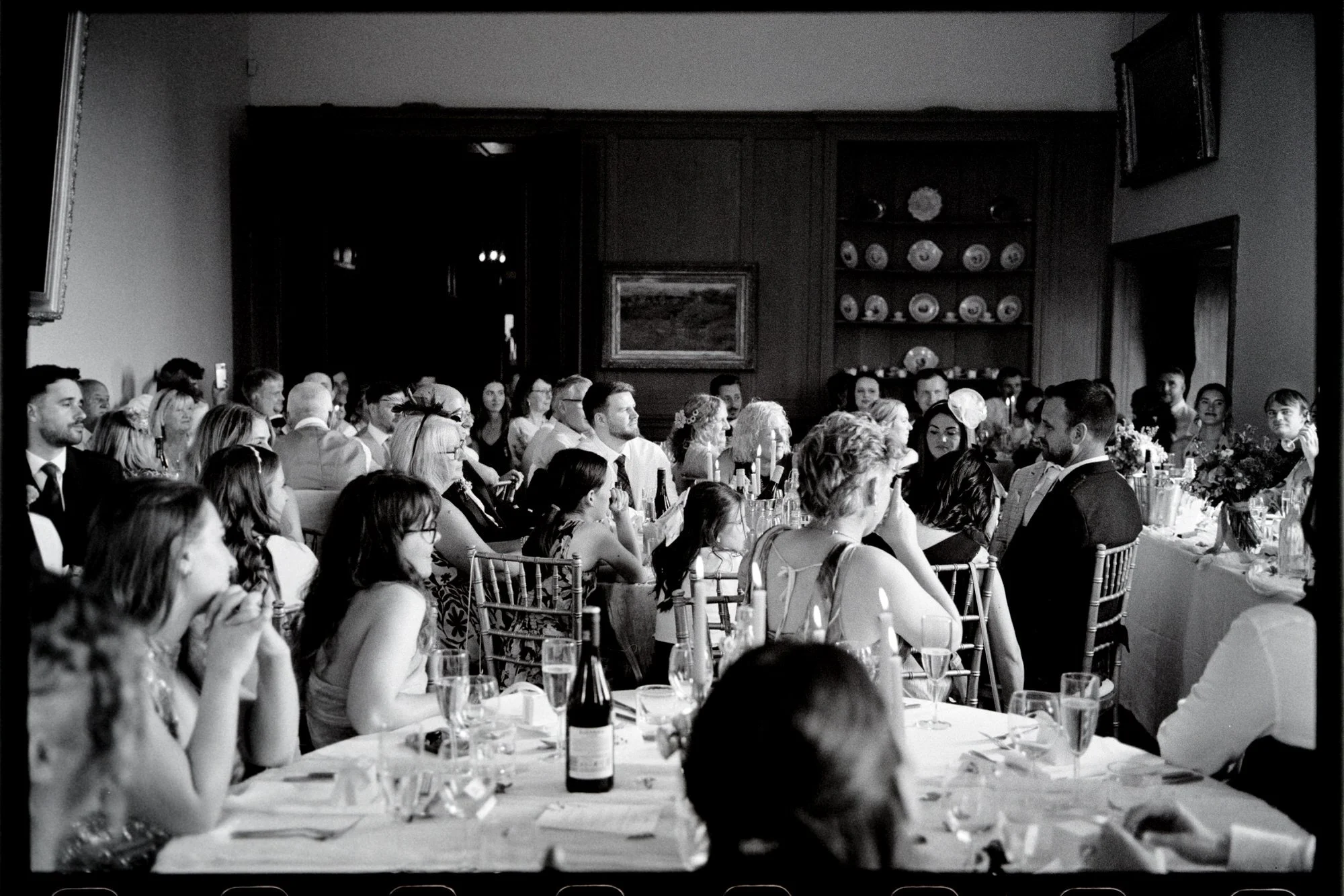 Candlelit wedding dinner inside Rowallan Castle