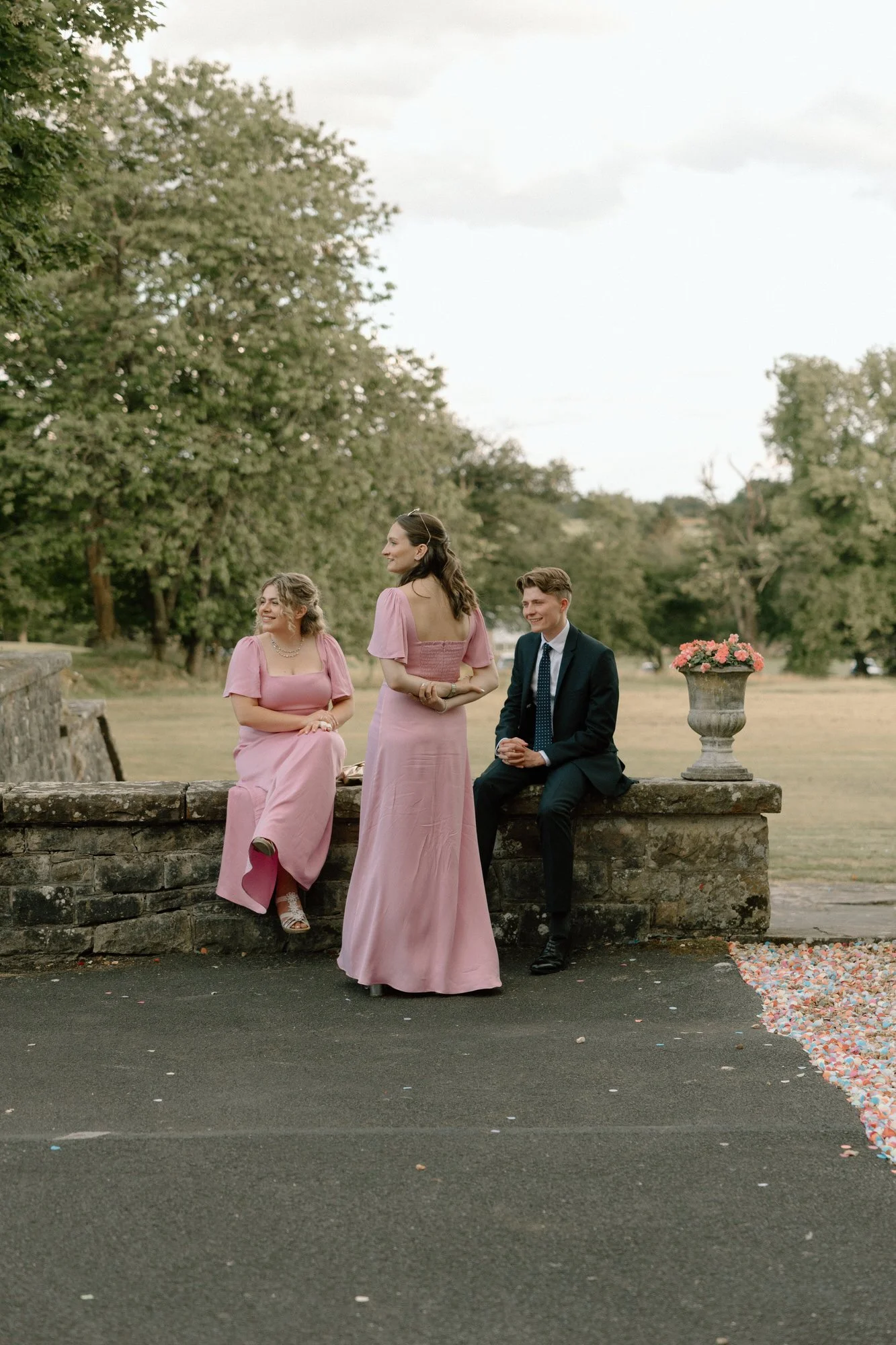 Guests on the terrace during a Rowallan Castle wedding