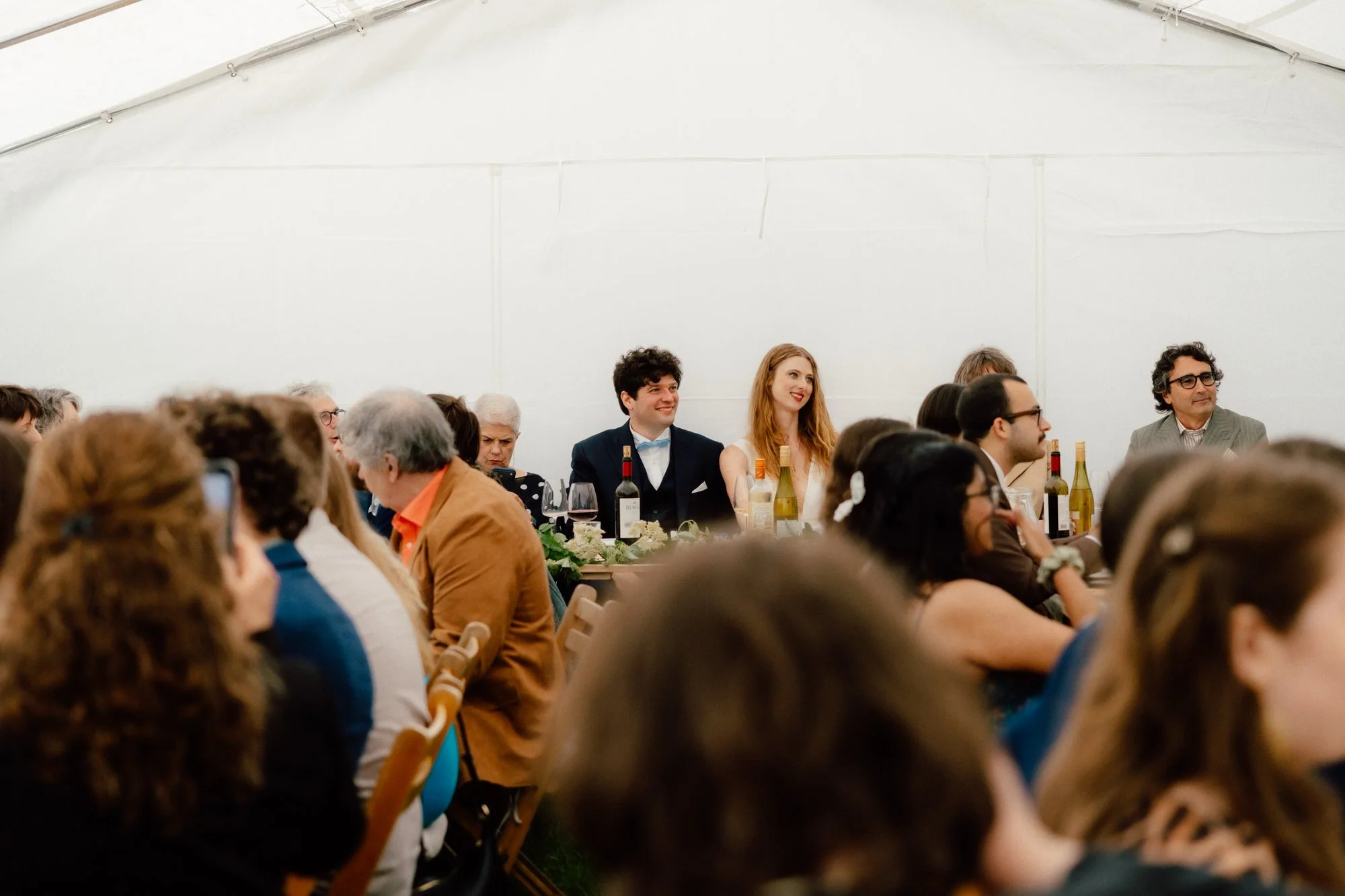 Guests gathered for the at-home wedding meal