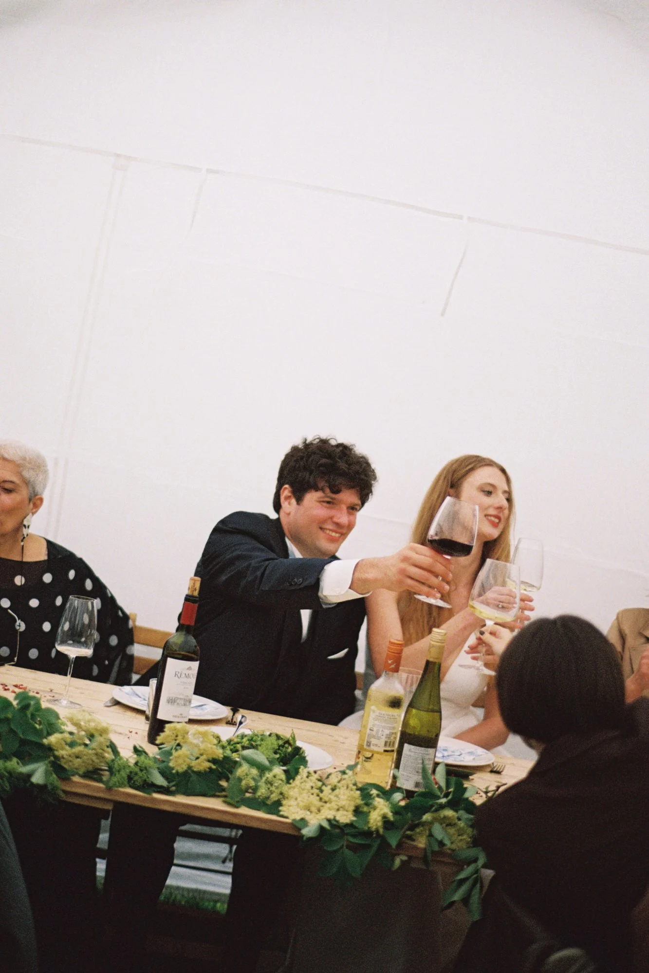 Guests gathered for the at-home wedding meal