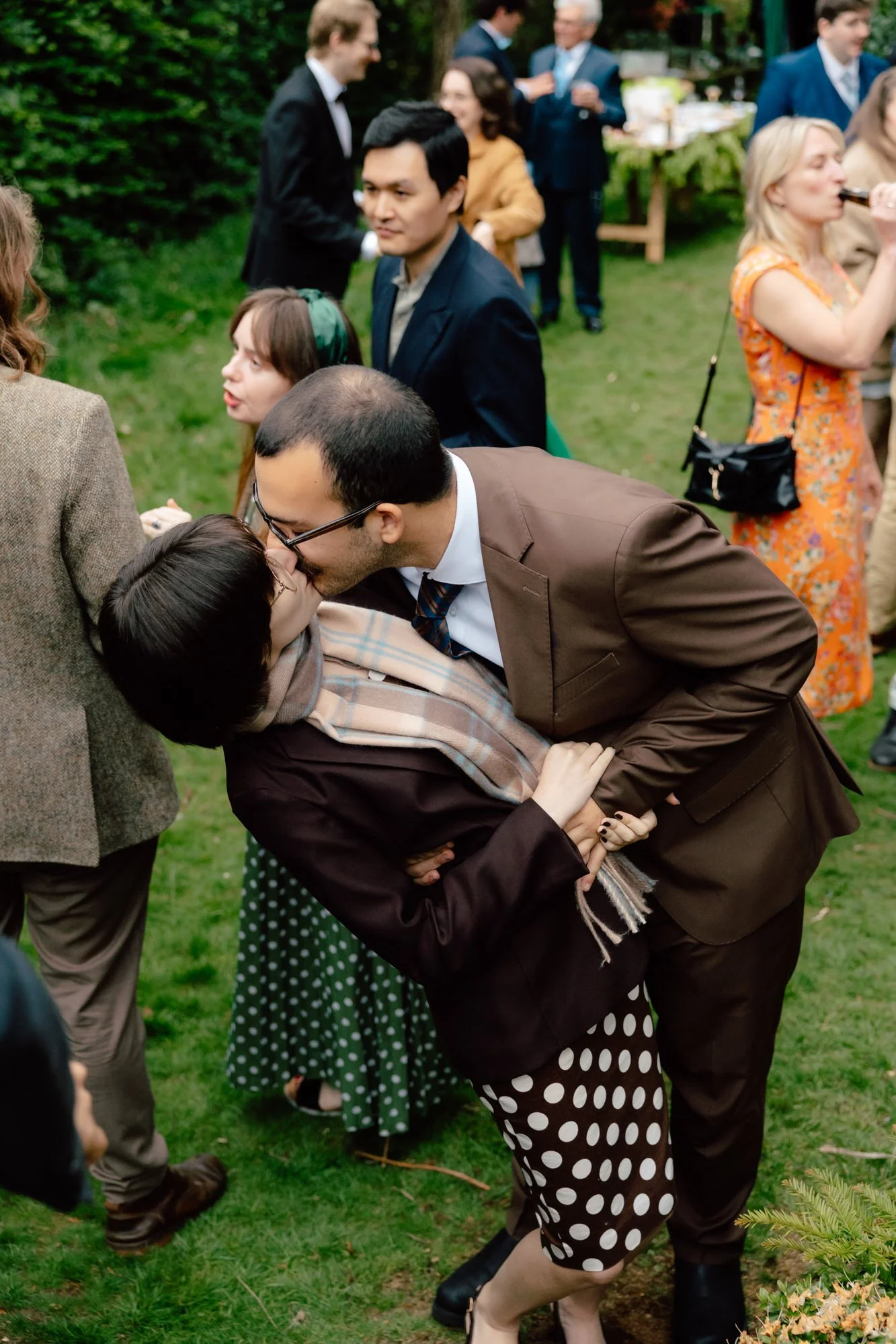 Friends celebrating together at a back-garden wedding in Edinburgh