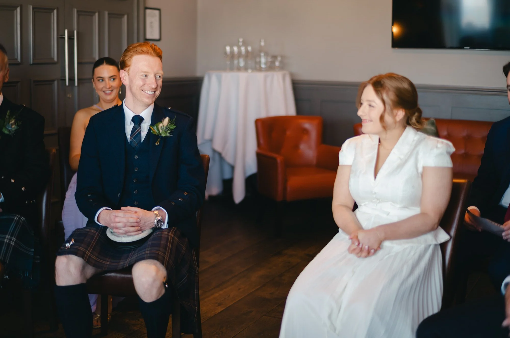 Guests arriving for Hazel and Ally’s small St Andrews wedding