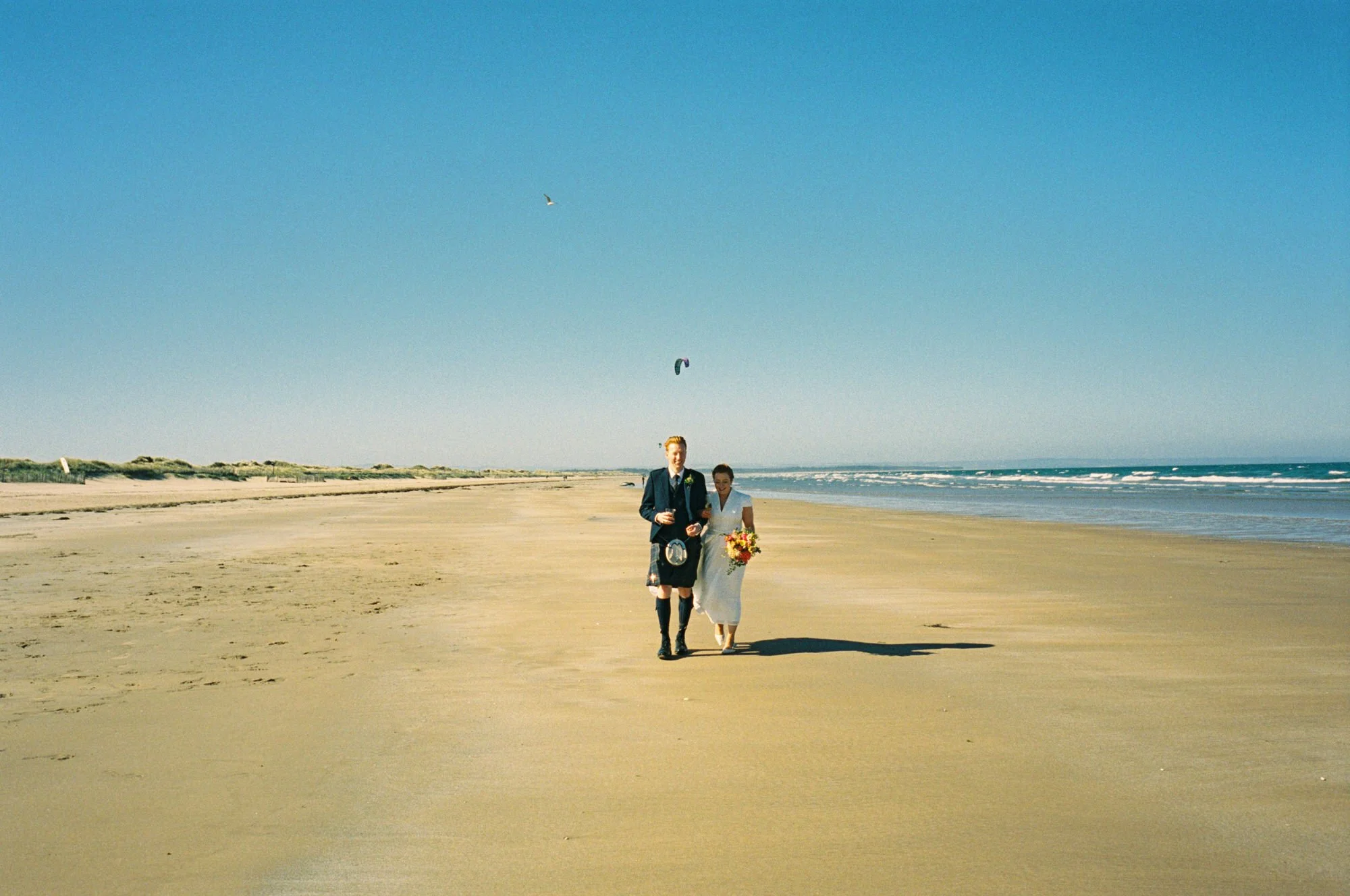 Analogue film wedding portrait in the streets of St Andrews