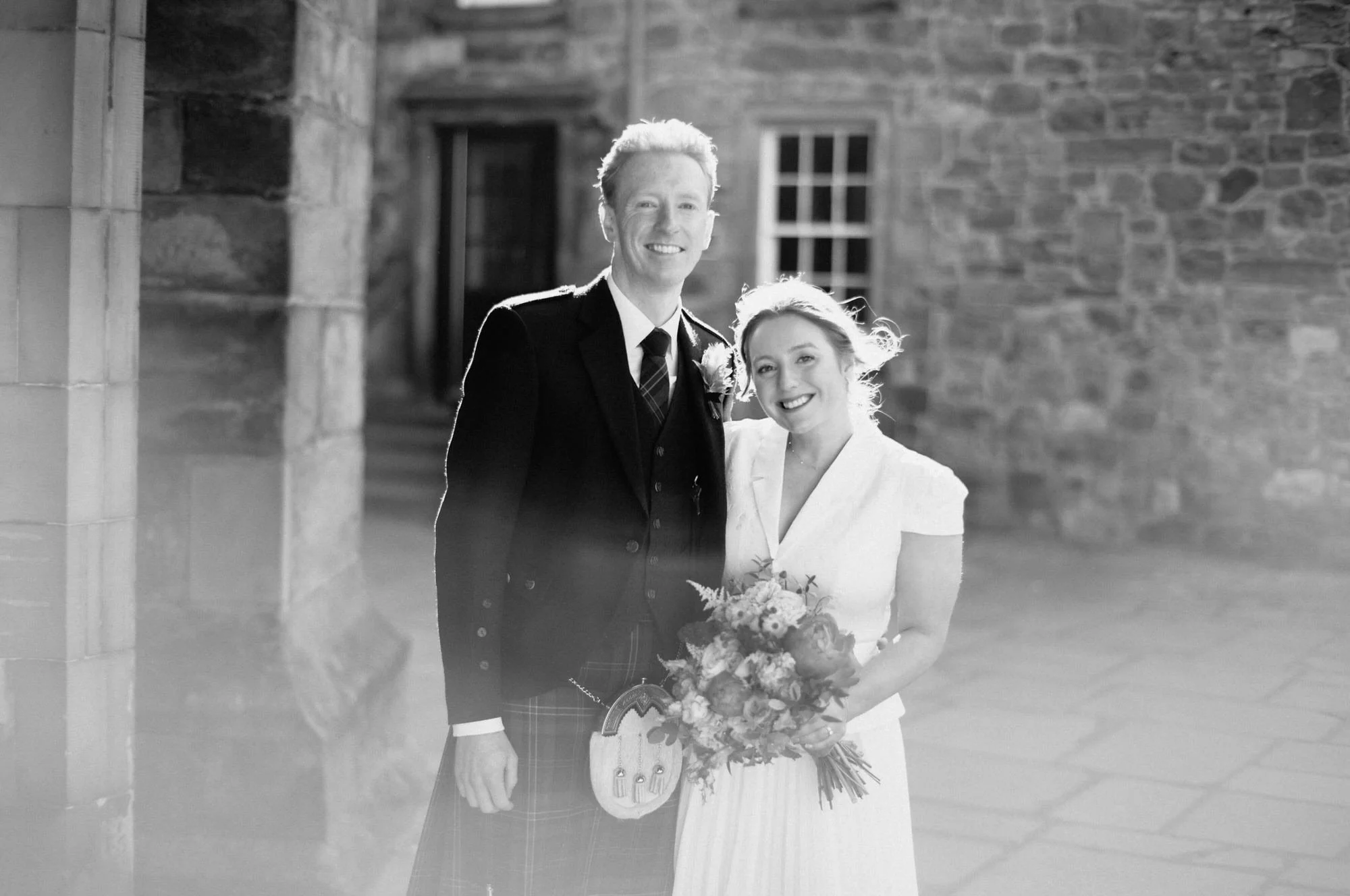 Analogue film wedding portrait in the streets of St Andrews