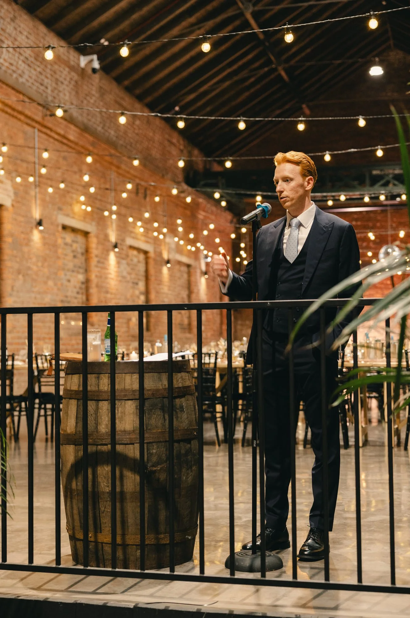 Wedding guests gathering inside The Engine Works in Glasgow