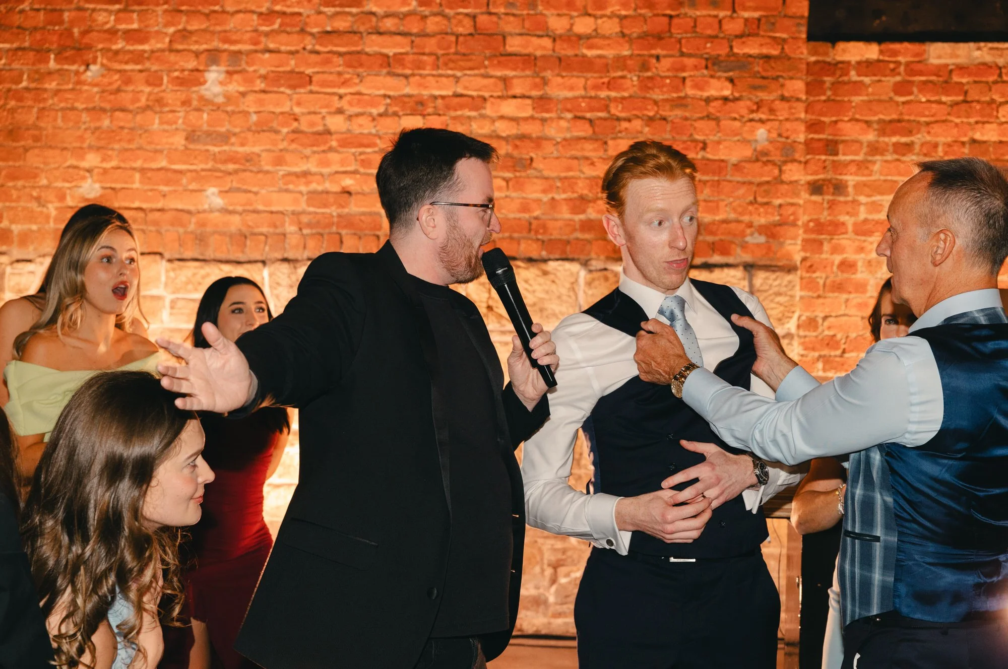 Direct-flash film photograph from Hazel and Ally’s Glasgow wedding party