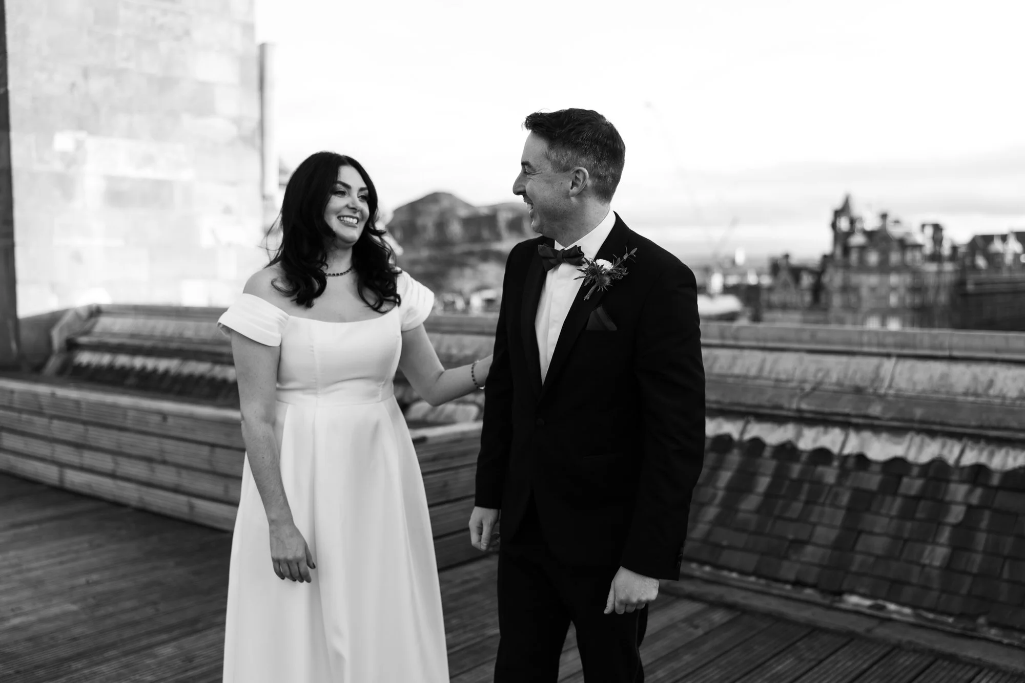 Milly and Vincent smiling together during their first look.
