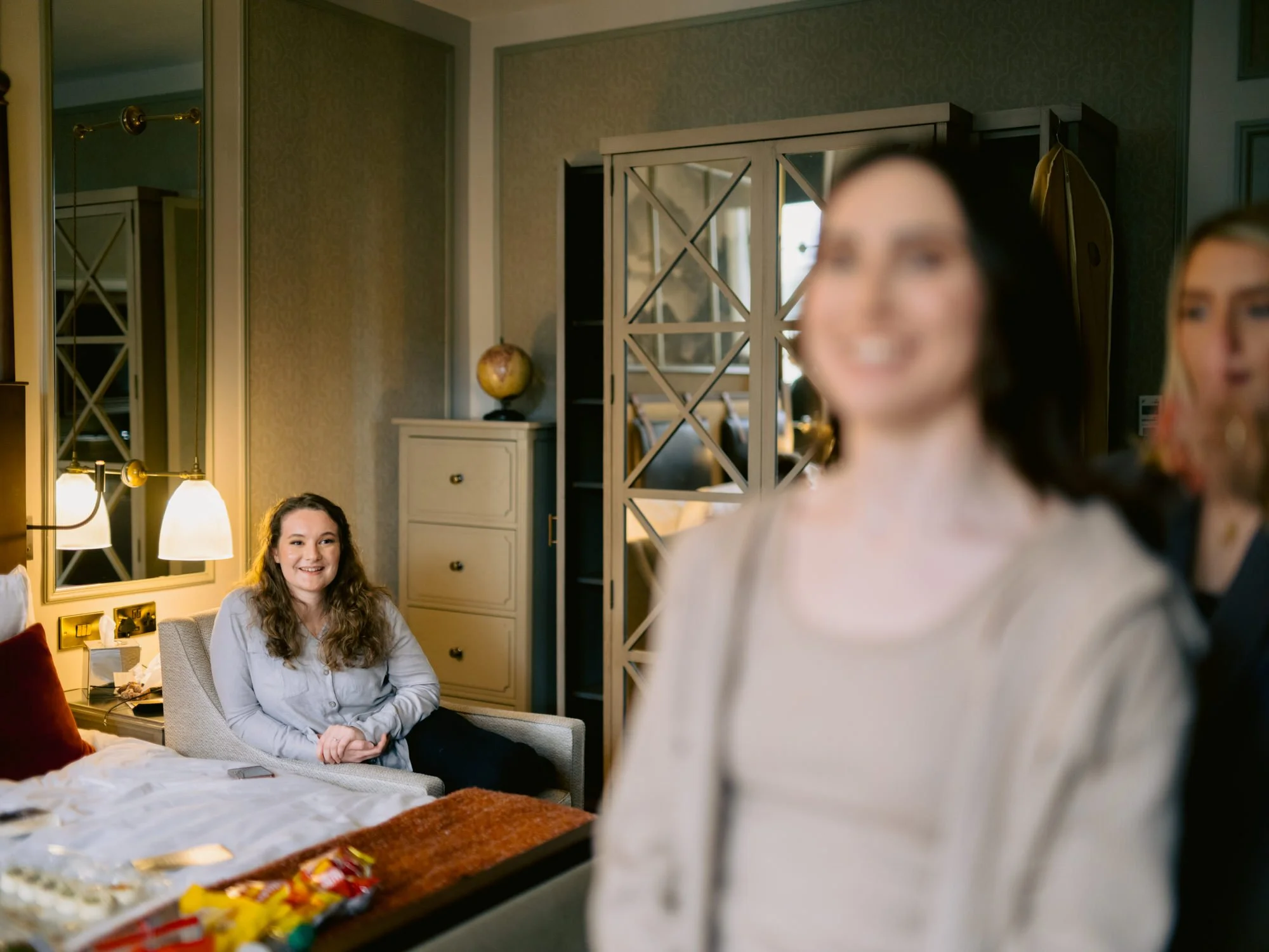 Nicola sitting with her family during morning preparations