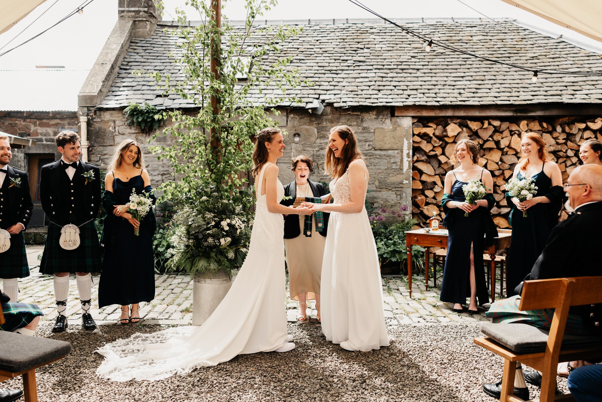 Jackie and Briony’s outdoor courtyard ceremony in Balerno