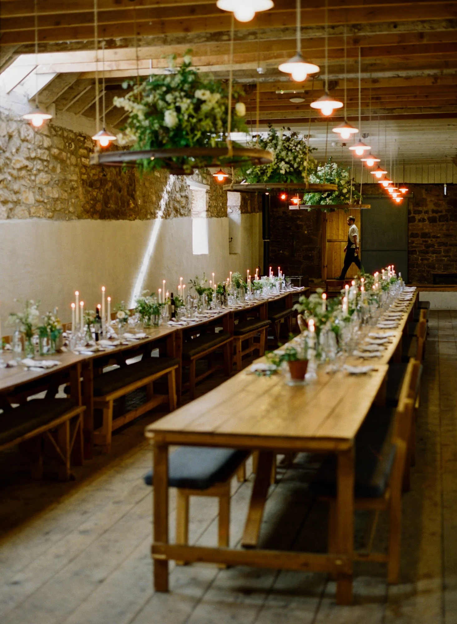 The Free Company dining room with hanging greenery