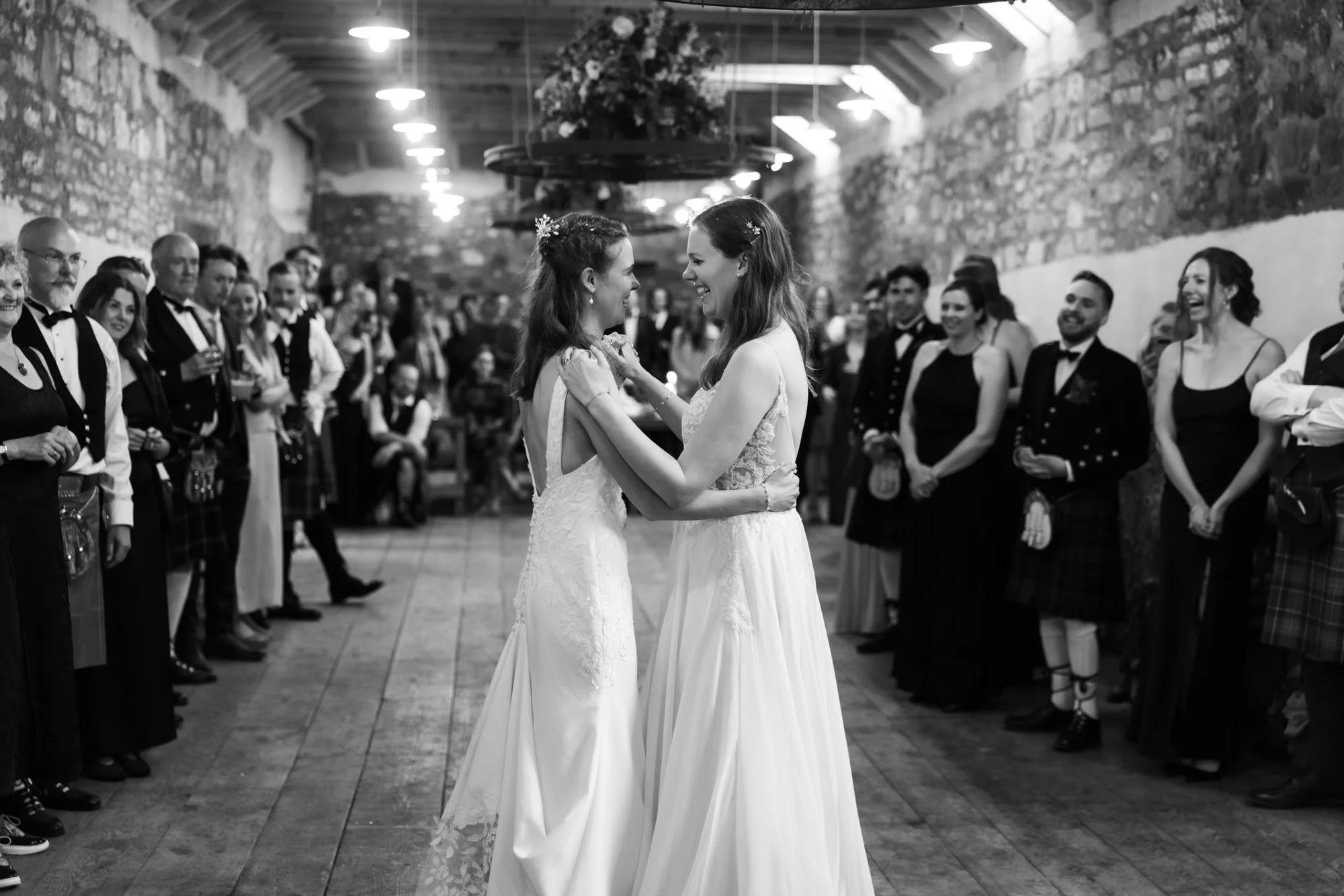 The brides’ first dance photographed in black and white