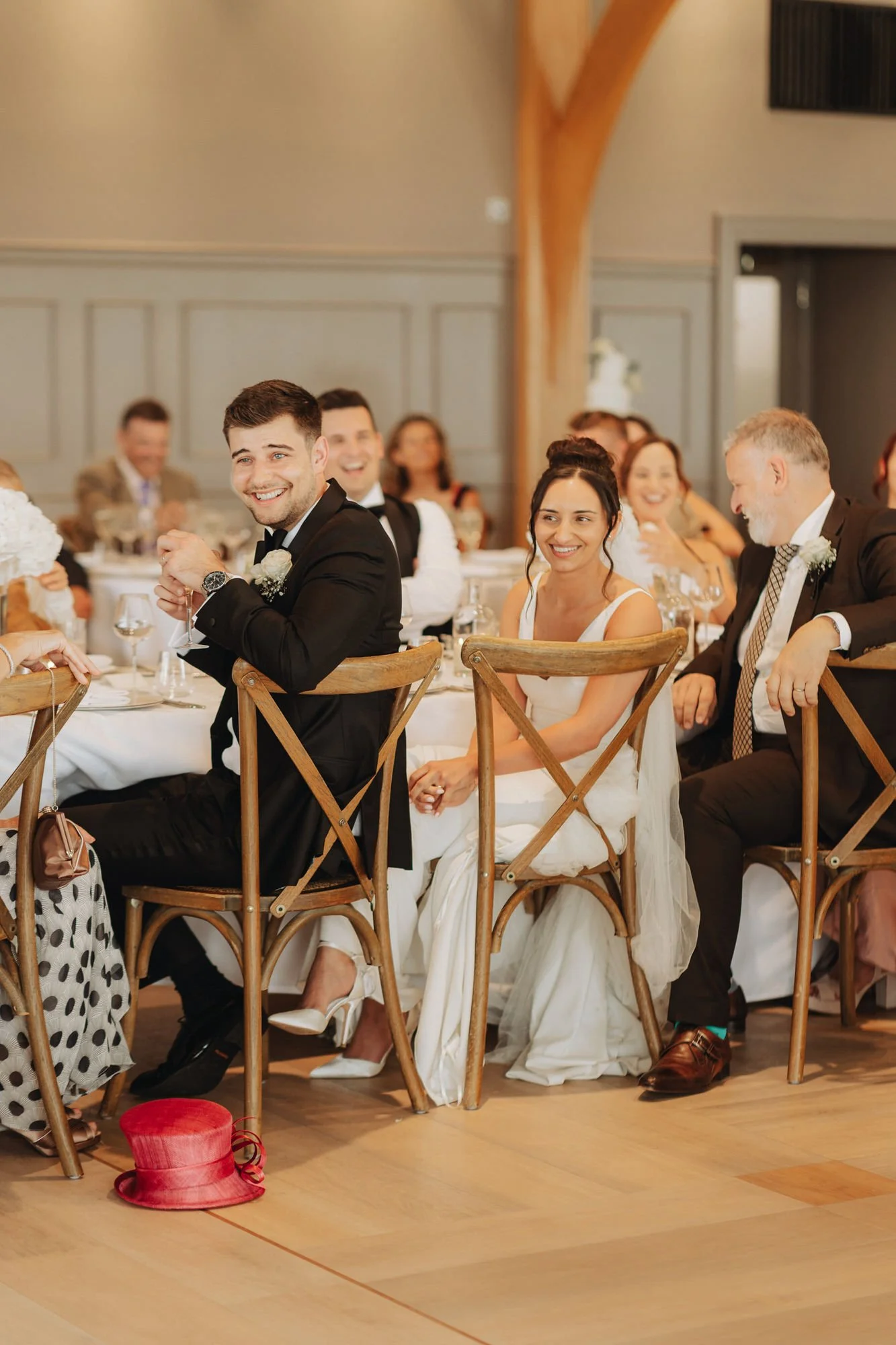 Guests listening to the speeches around the dinner tables