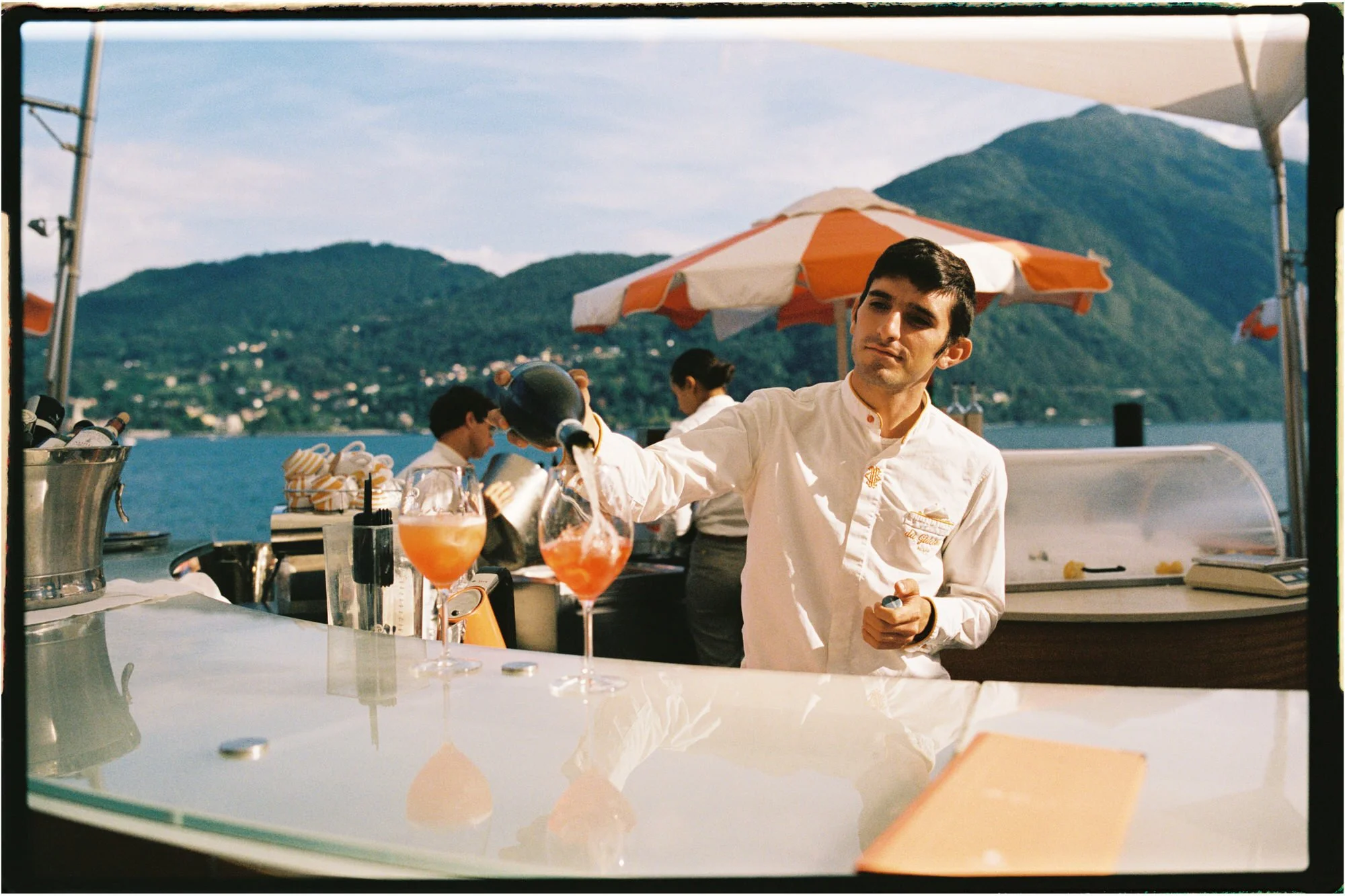 Drinks being prepared at the lakeside bar