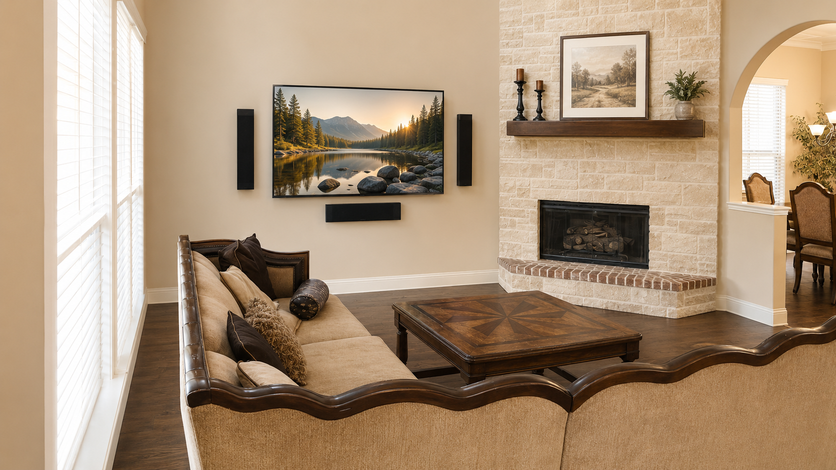 Family Wall Mounted Large TV with On-wall Surround Sound System.png