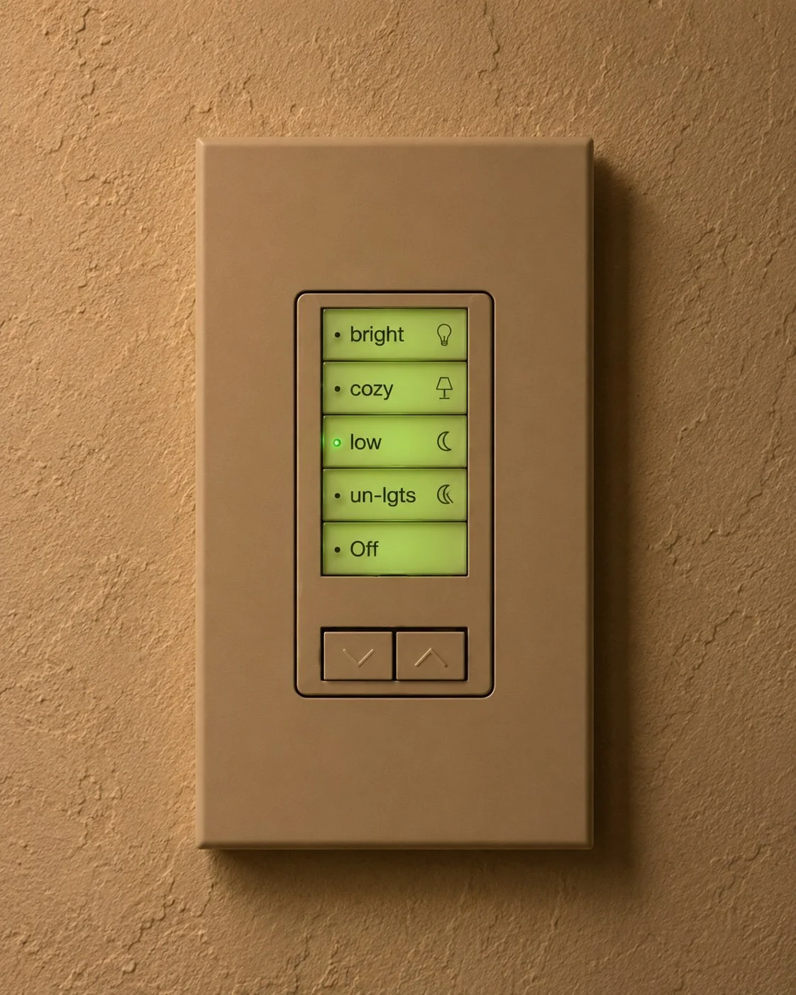 Matching Keypads at all entry points into the room for Easily Setting the Lights to the desired levels.