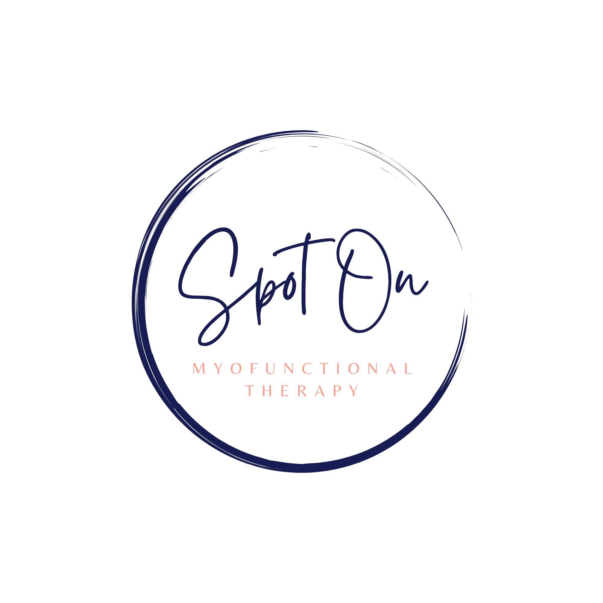 A logo for Spot On Myofunctional Therapy, involving handwritten style text and a circular design, promoting myfunctional therapy.