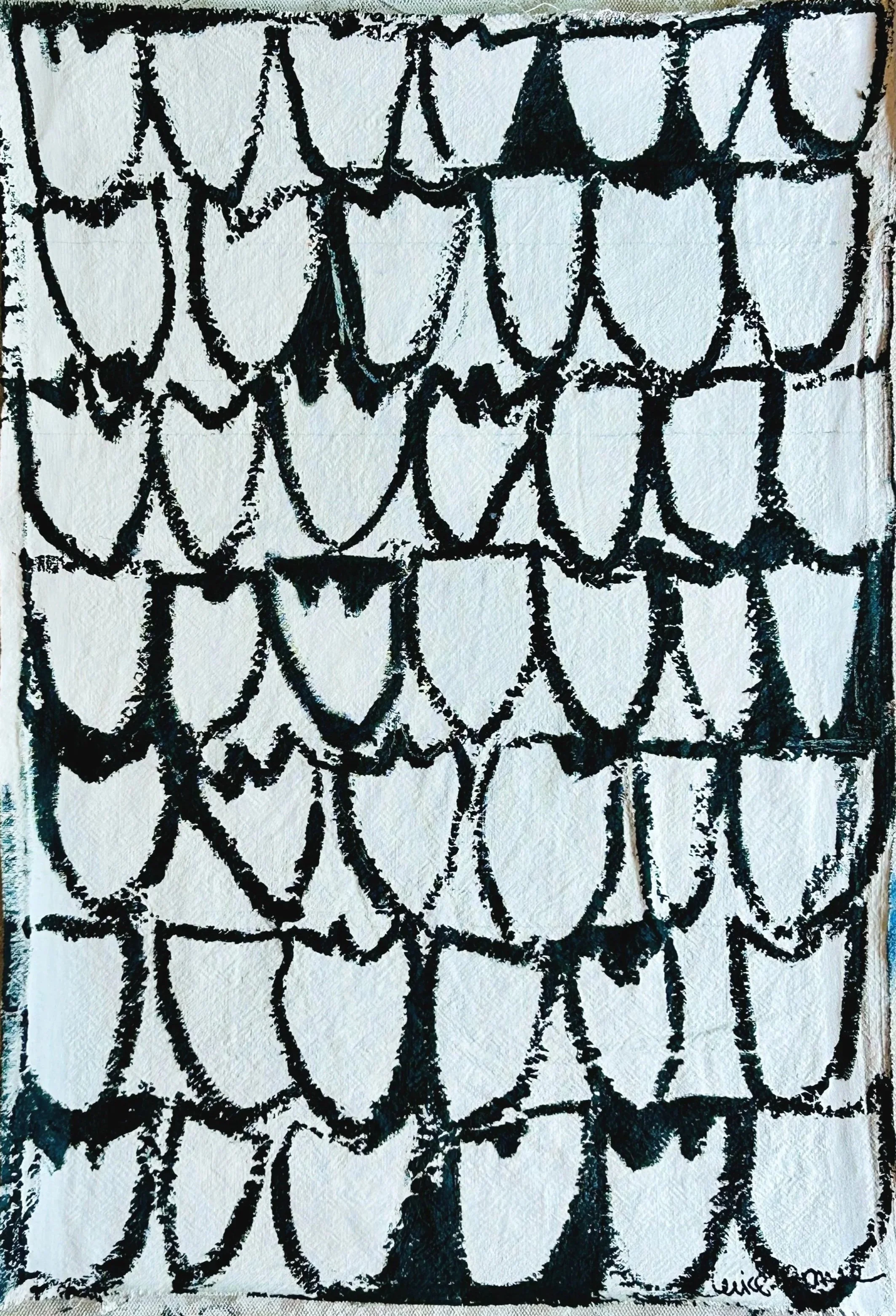 20.5x14.5 acrylic and oil stick on loose vintage linen; $145.00