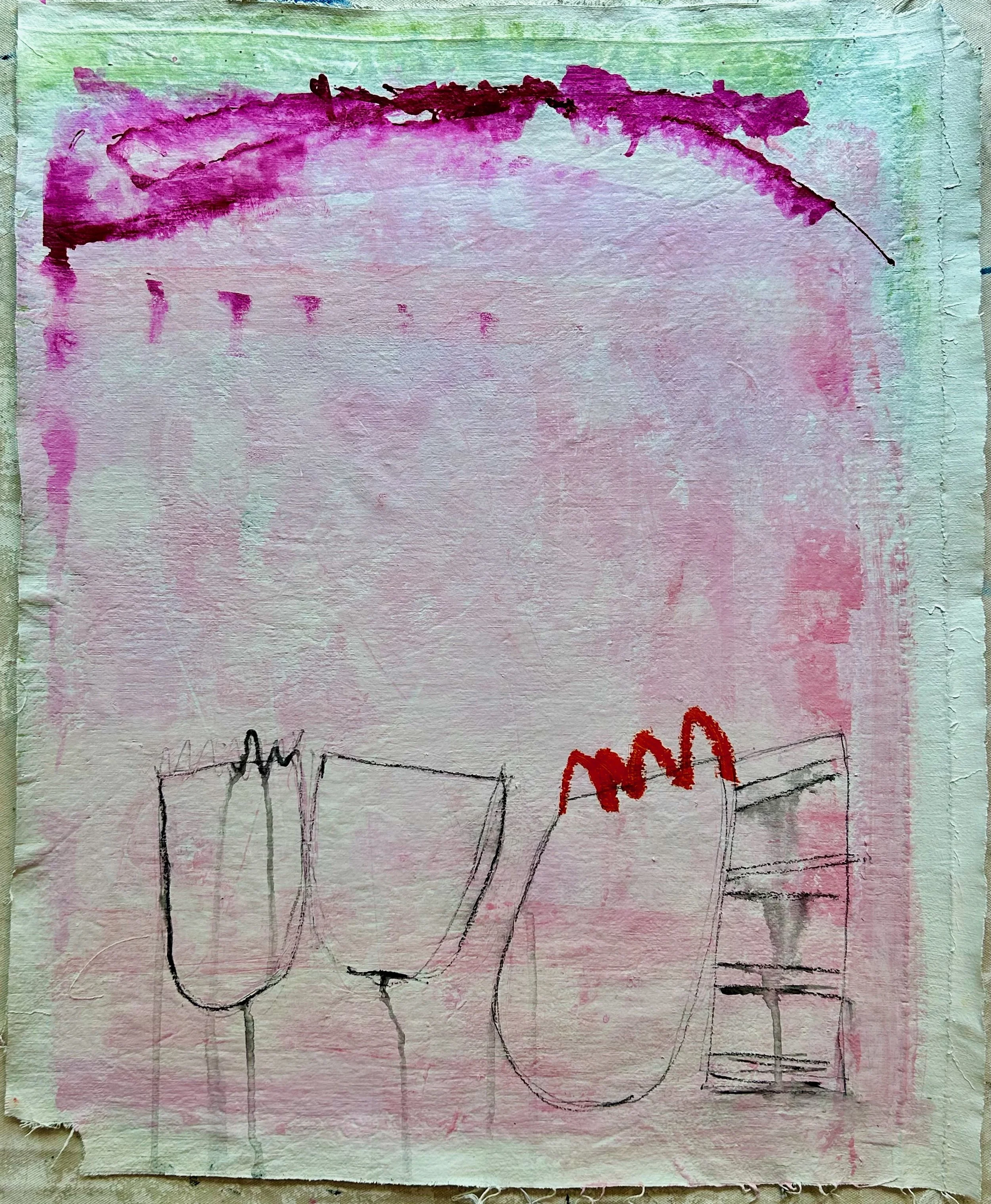 27x22 acrylic, charcoal and oil stick on vintage cloth:  Rooted series